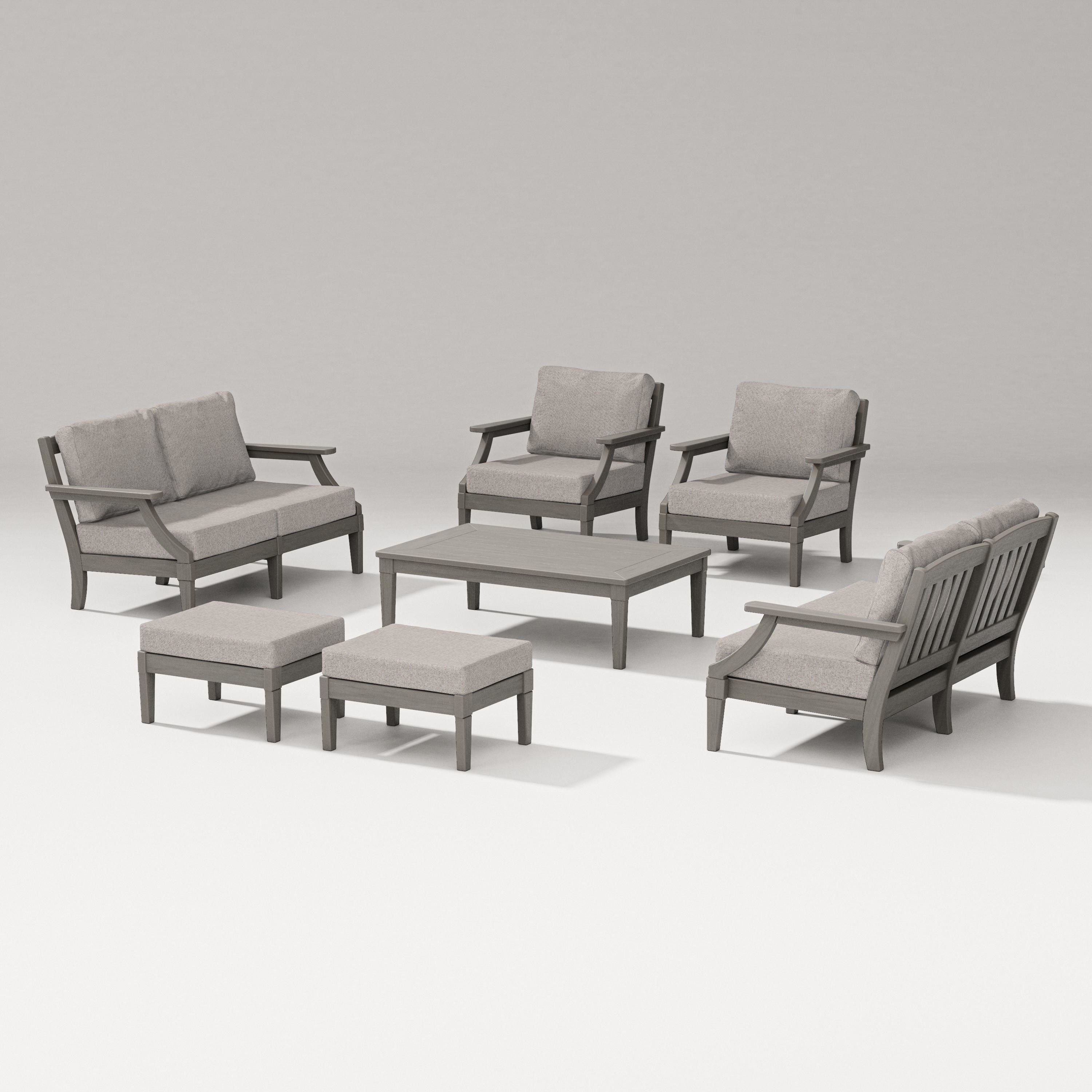 PW Designer Series Estate 7-Piece Lounge Loveseat Set in Driftwood / Weathered Tweed