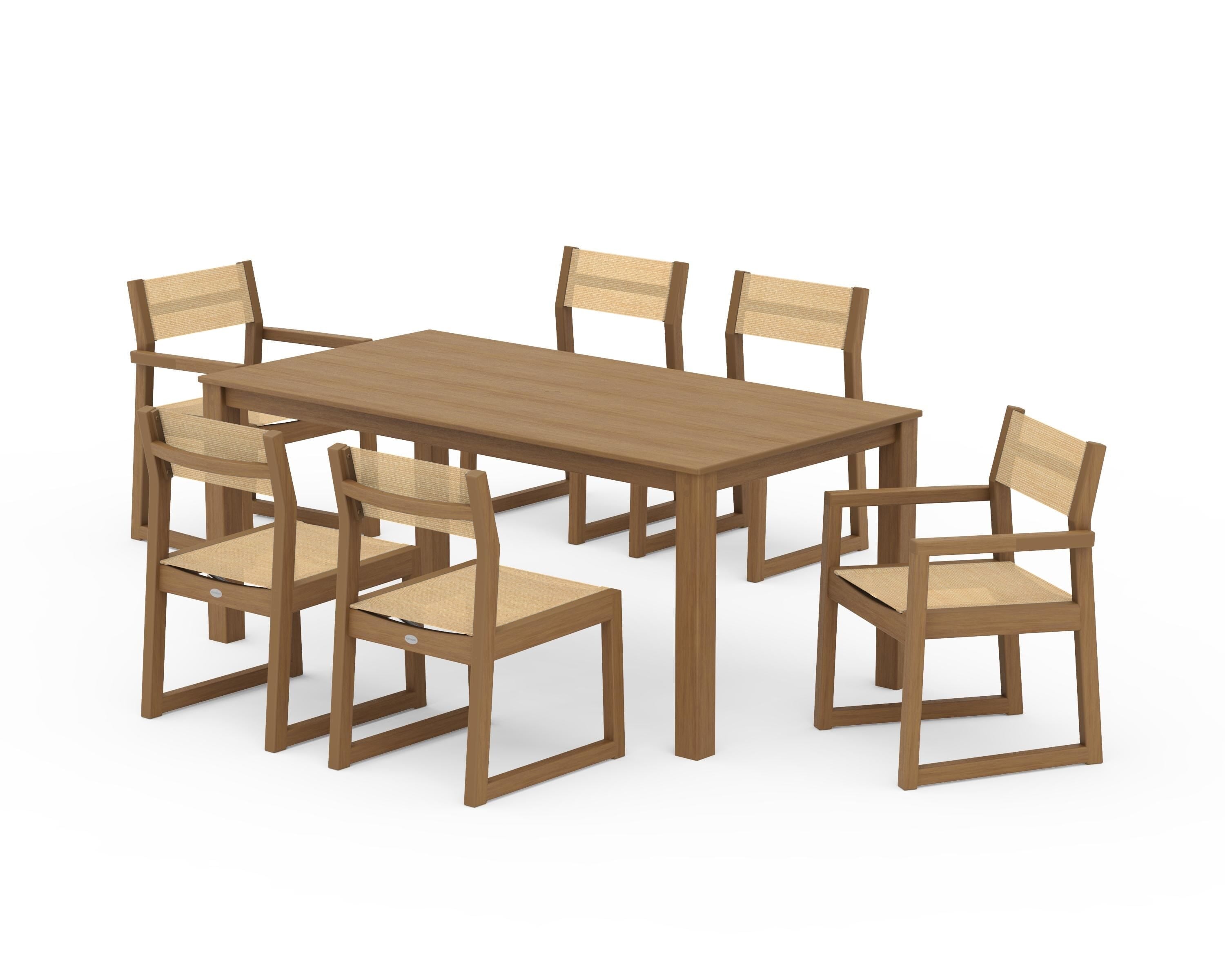 POLYWOOD EDGE Sling 7-Piece Parsons Dining Set in Natural / Dupioni Apricot Sling