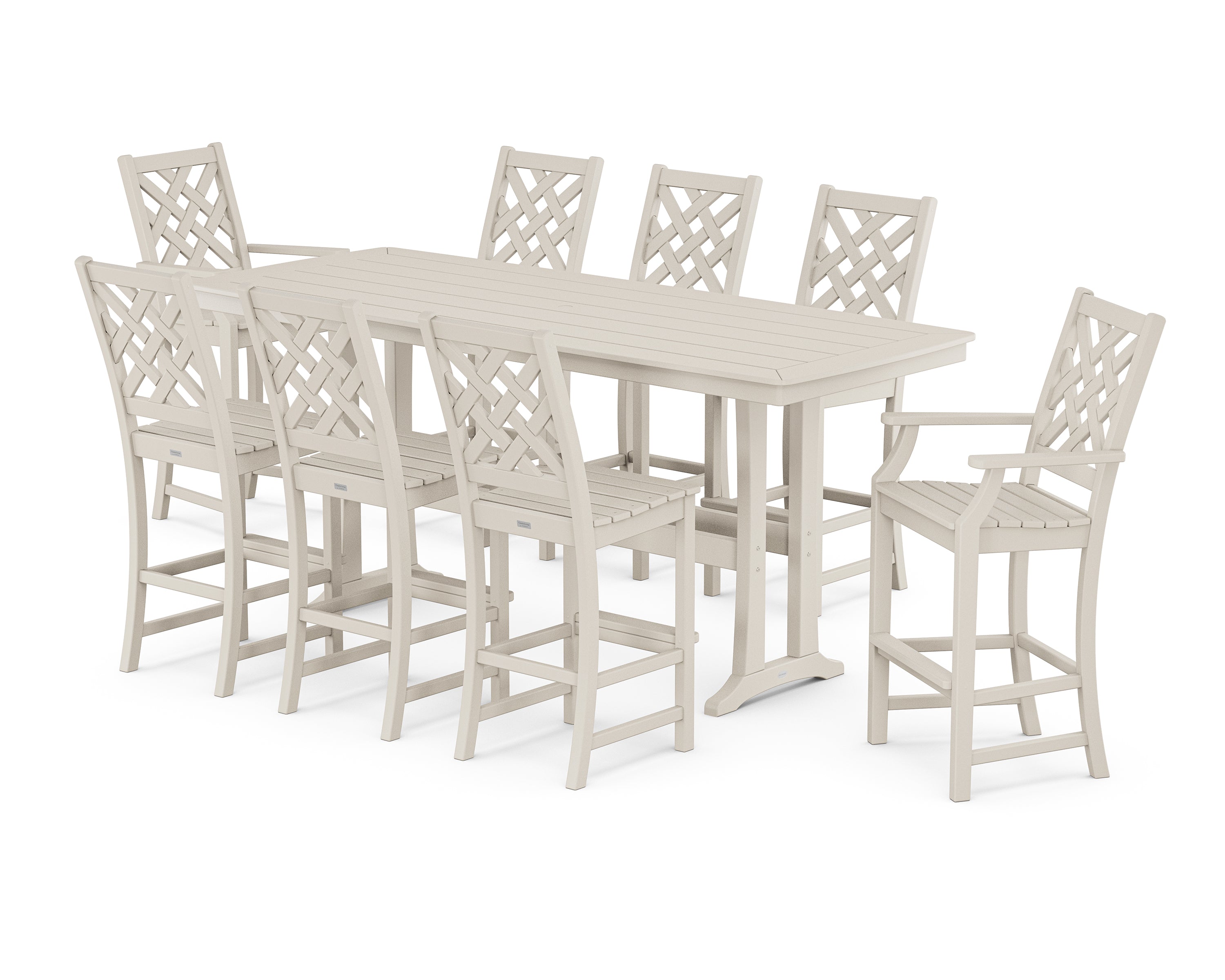 Country Living Wovendale 9-Piece Bar Set with Trestle Legs in Sand
