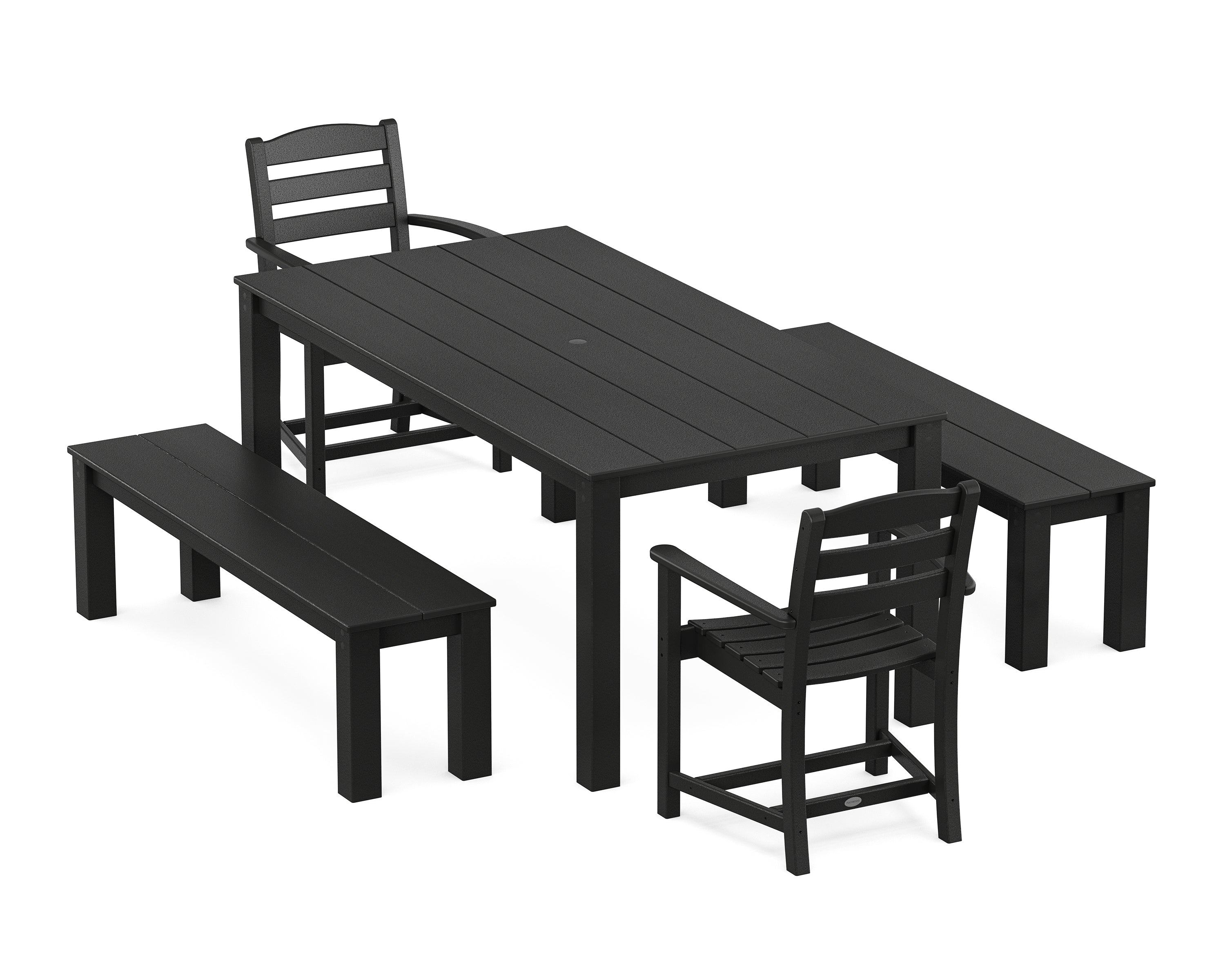 POLYWOOD La Casa Cafe' 5-Piece Parsons Dining Set with Benches in Black