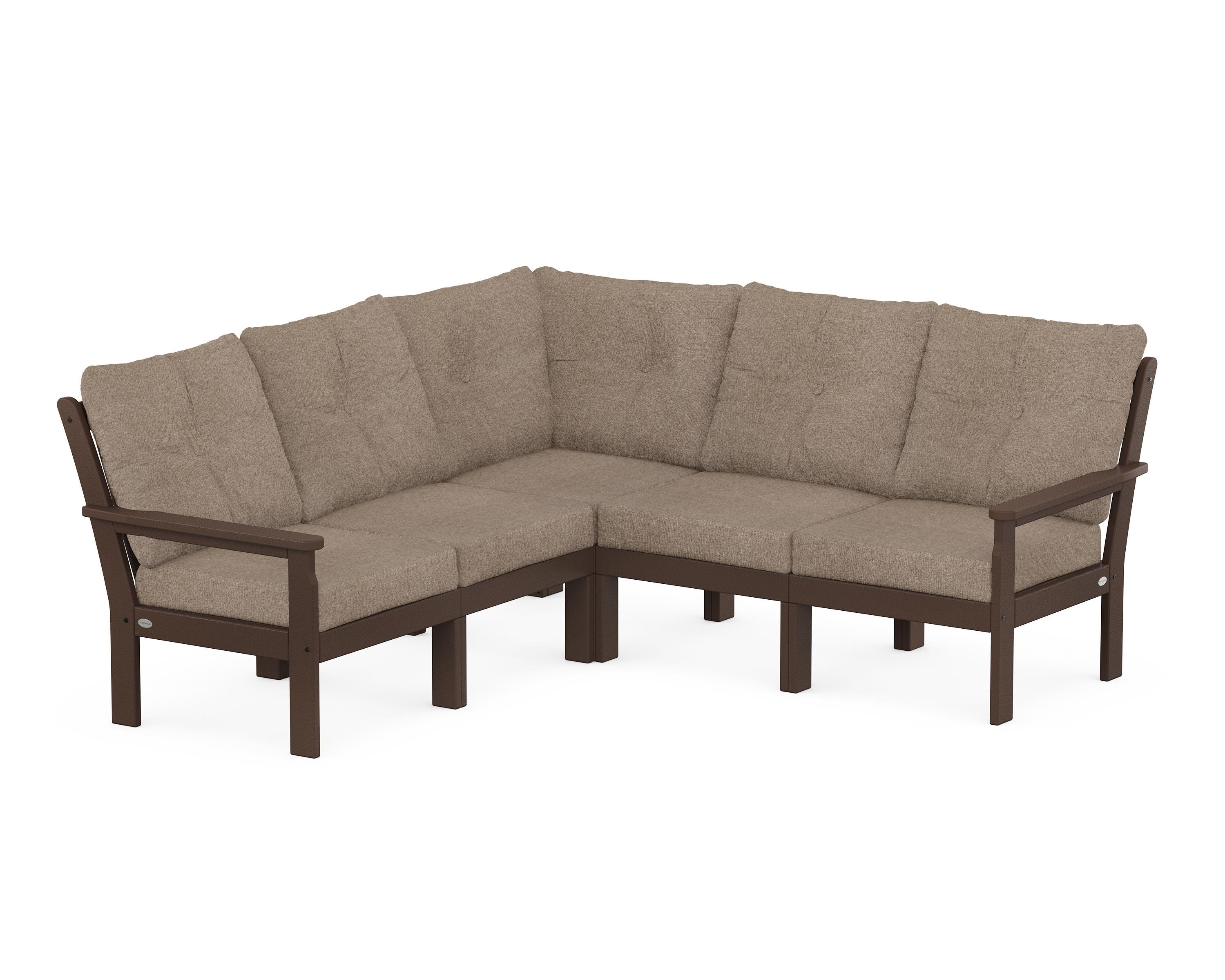 POLYWOOD Vineyard 5-Piece Sectional in Mahogany / Spiced Burlap
