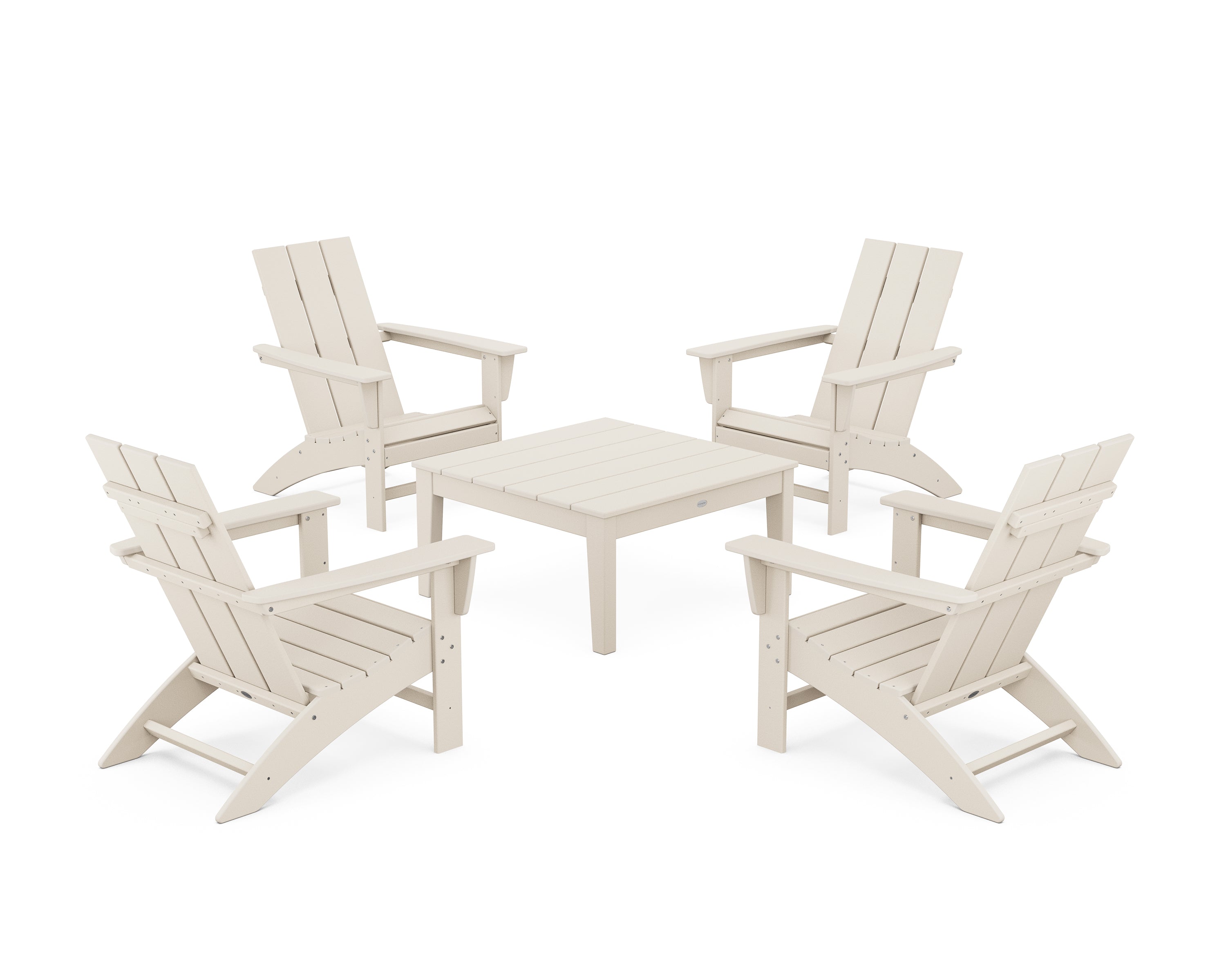 POLYWOOD 5-Piece Modern Adirondack Chair Conversation Set with 36" Conversation Table in Sand