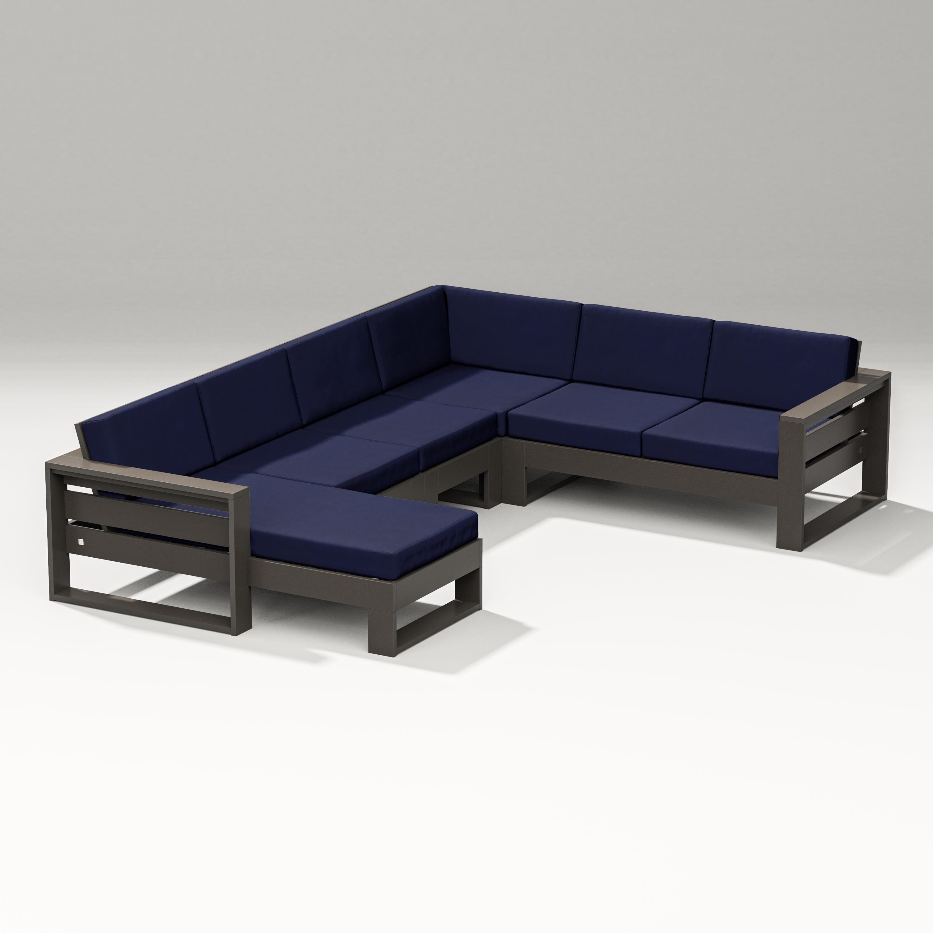 PW Designer Series Latitude Corner Sectional with Left Chaise in Vintage Coffee / Navy