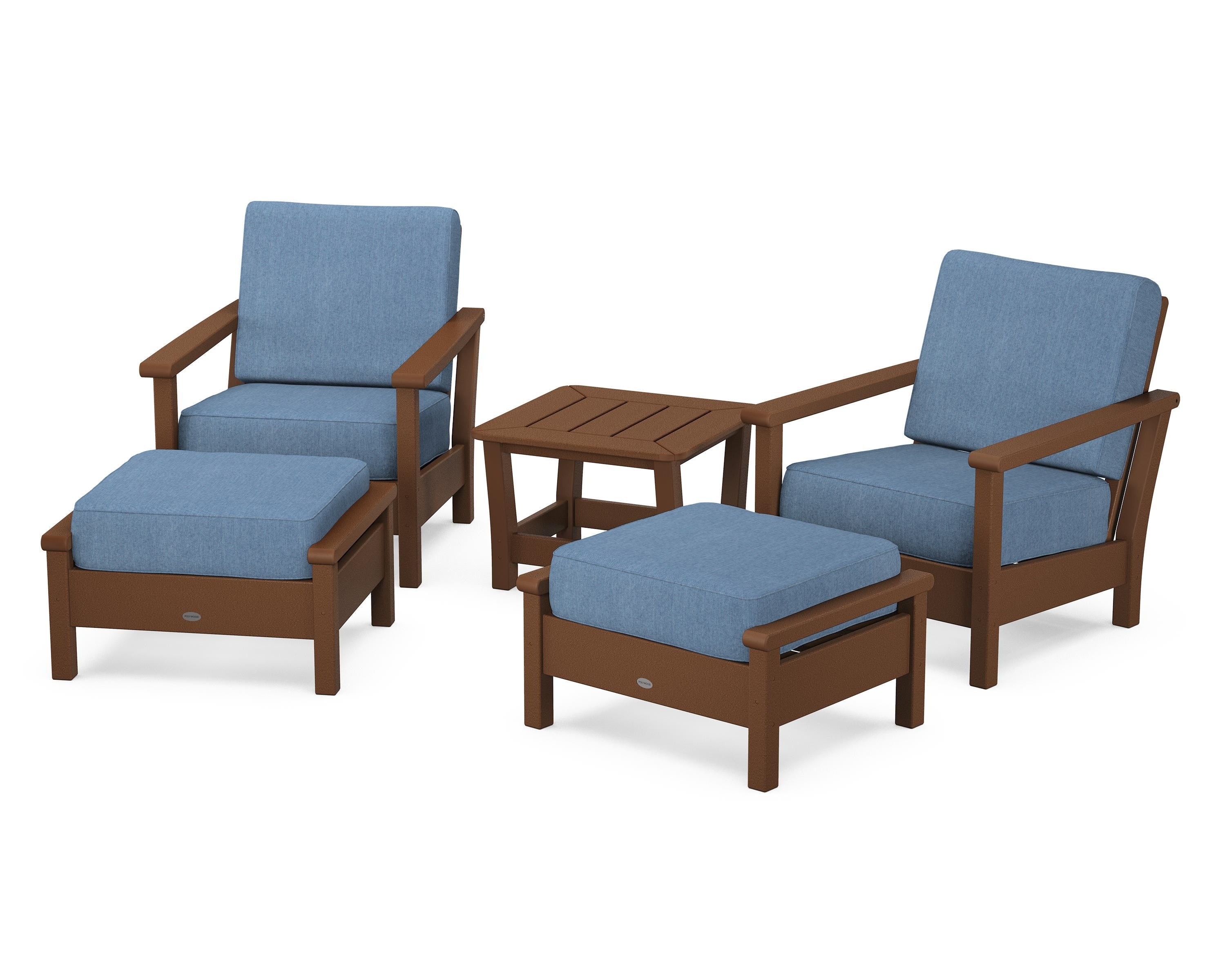POLYWOOD Harbour 5-Piece Deep Seating Chair Set in Teak / Sky Blue