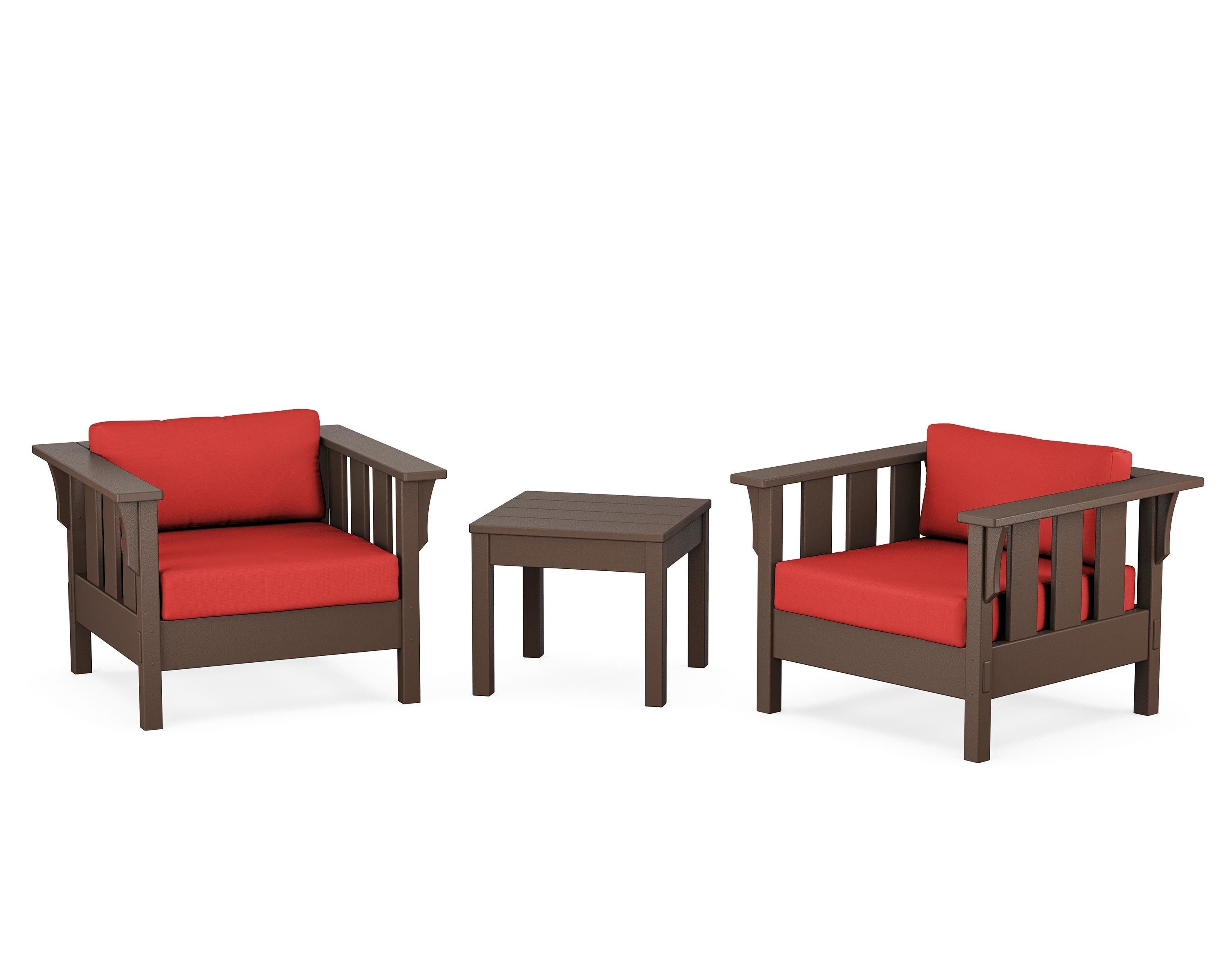 Martha Stewart by POLYWOOD Acadia 3-Piece Deep Seating Set in Mahogany / Crimson Linen