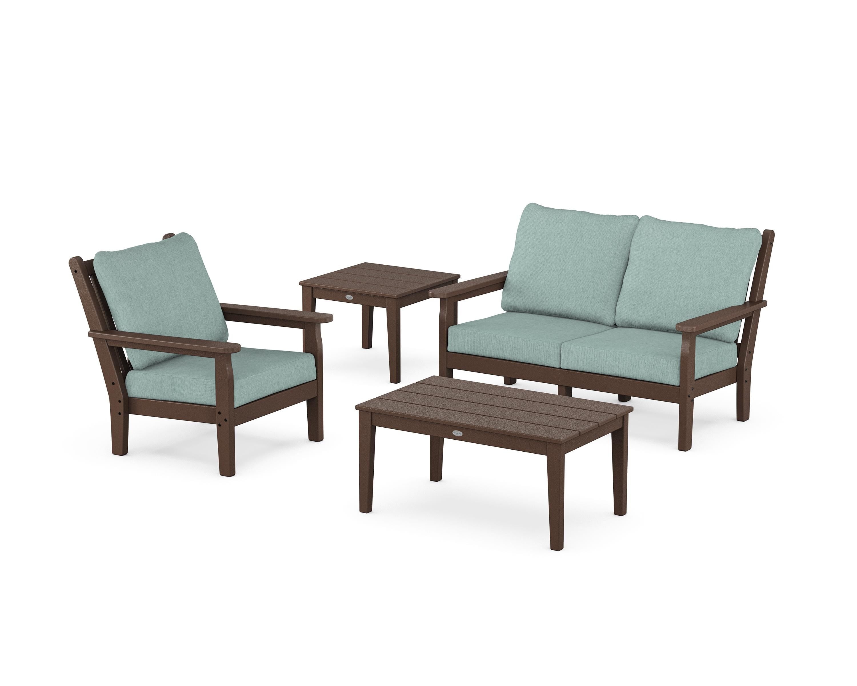 POLYWOOD Chippendale 4-Piece Deep Seating Set in Mahogany / Glacier Spa