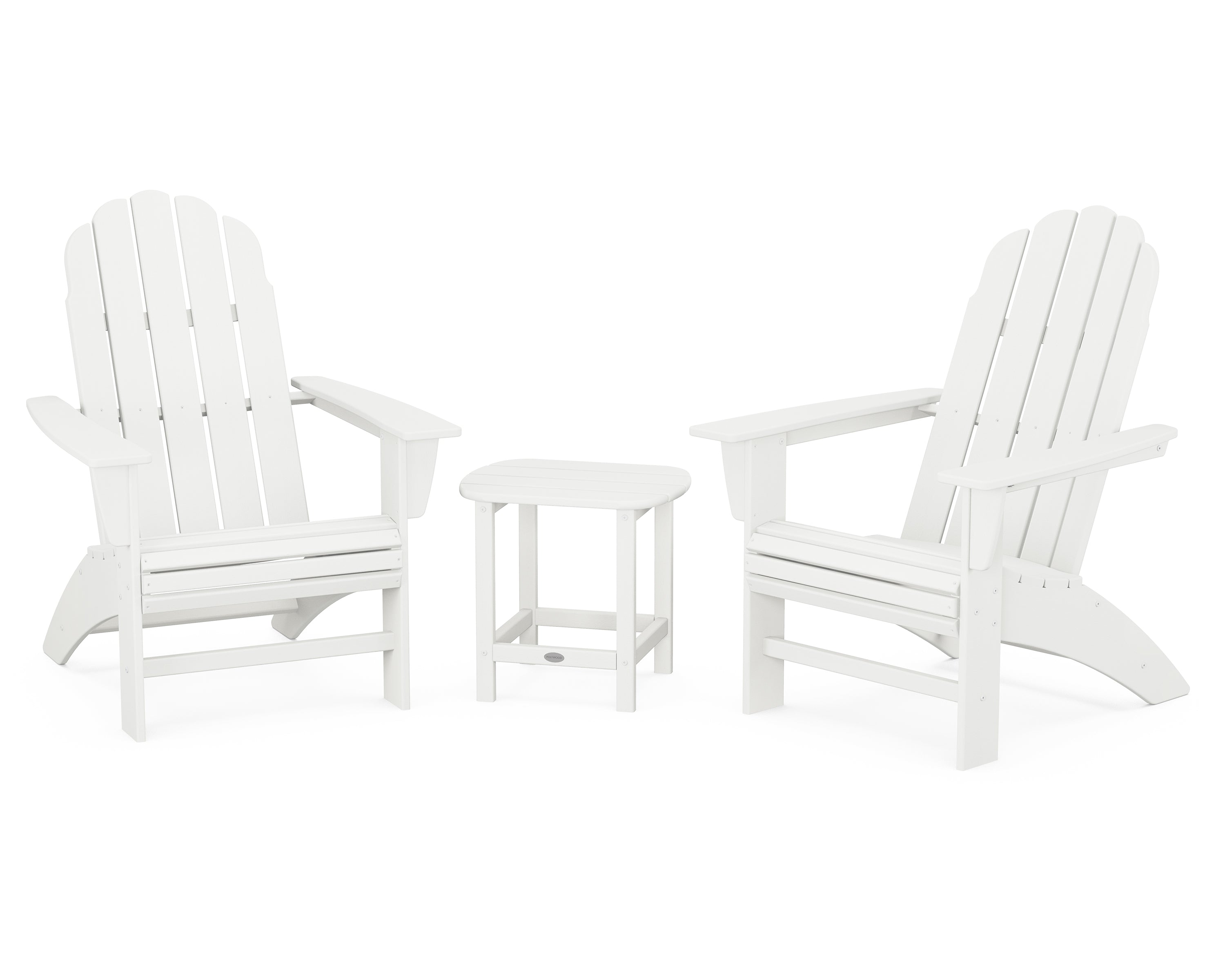 POLYWOOD® Vineyard 3-Piece Curveback Adirondack Set with South Beach 18" Side Table in Vintage White