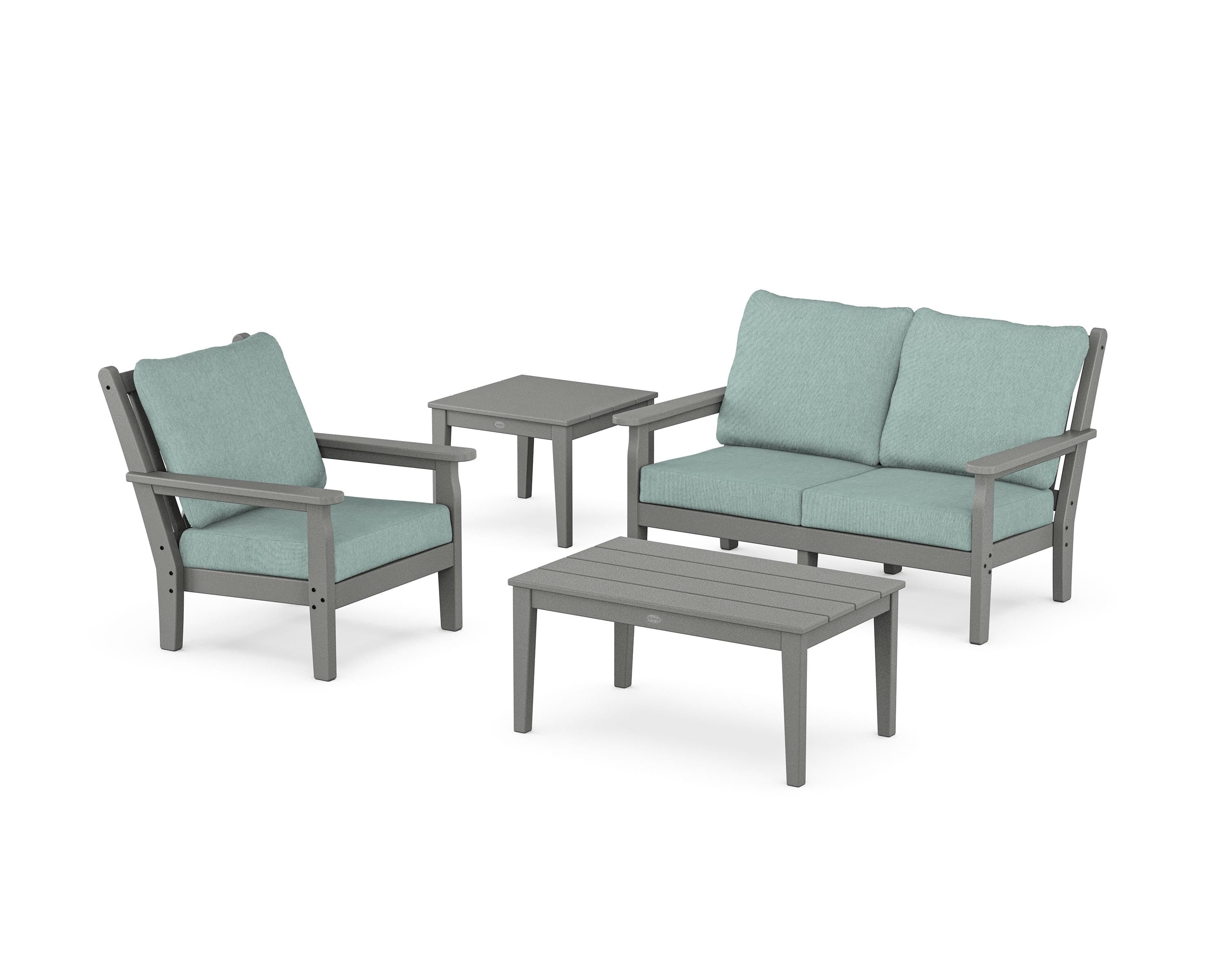 POLYWOOD Chippendale 4-Piece Deep Seating Set in Slate Grey / Glacier Spa