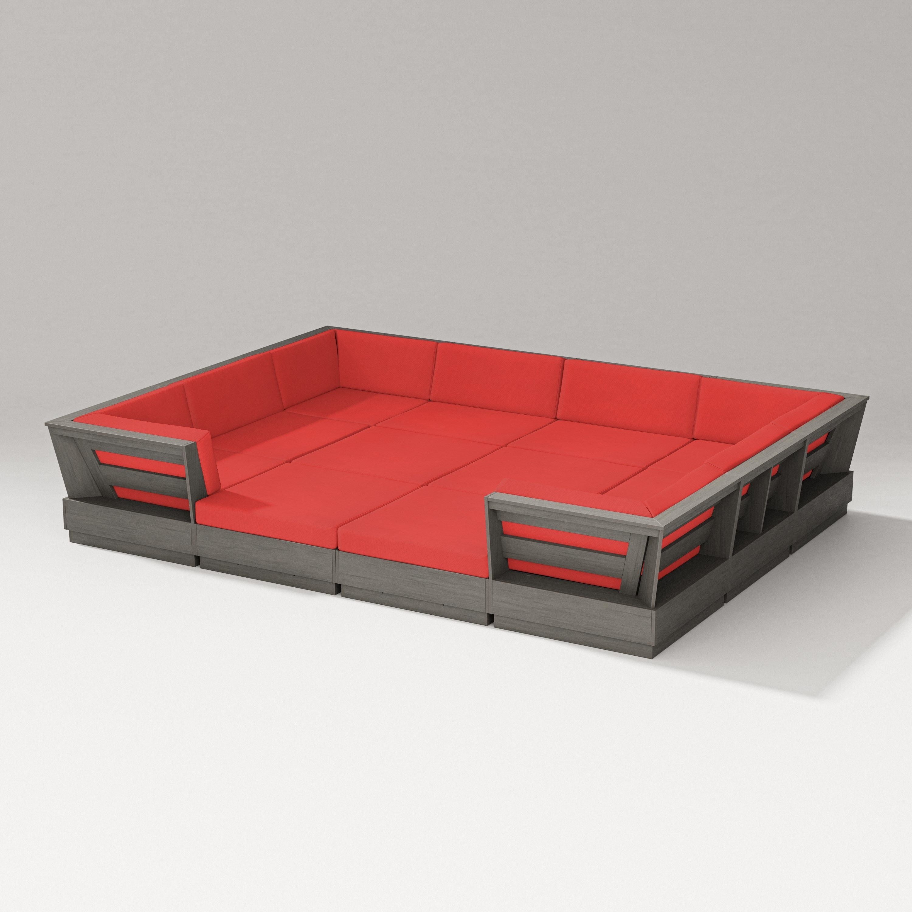 PW Designer Series Elevate 12-Piece Pit Sectional in Driftwood / Crimson Linen
