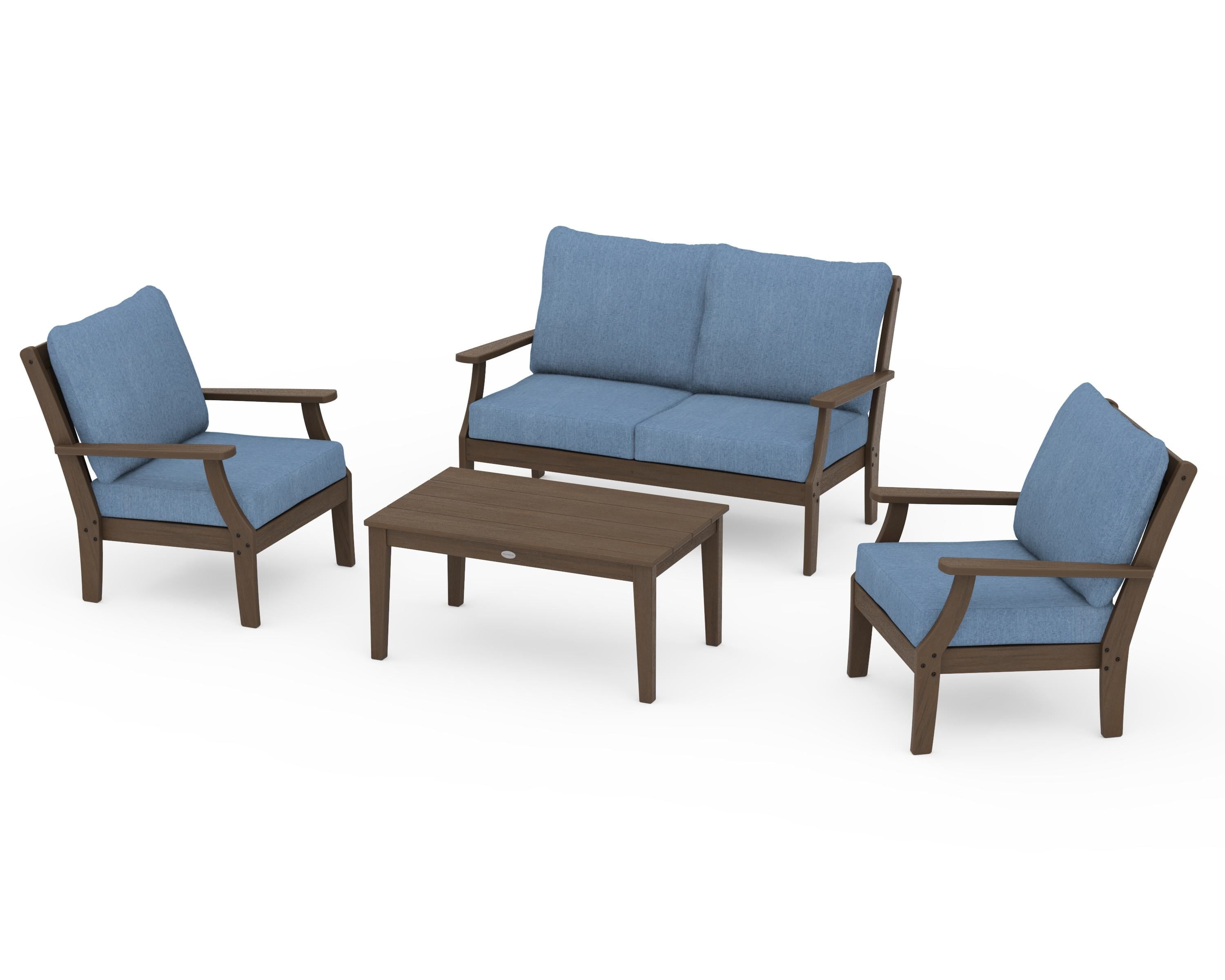 POLYWOOD Braxton 4-Piece Deep Seating Chair Set in Kona / Sky Blue