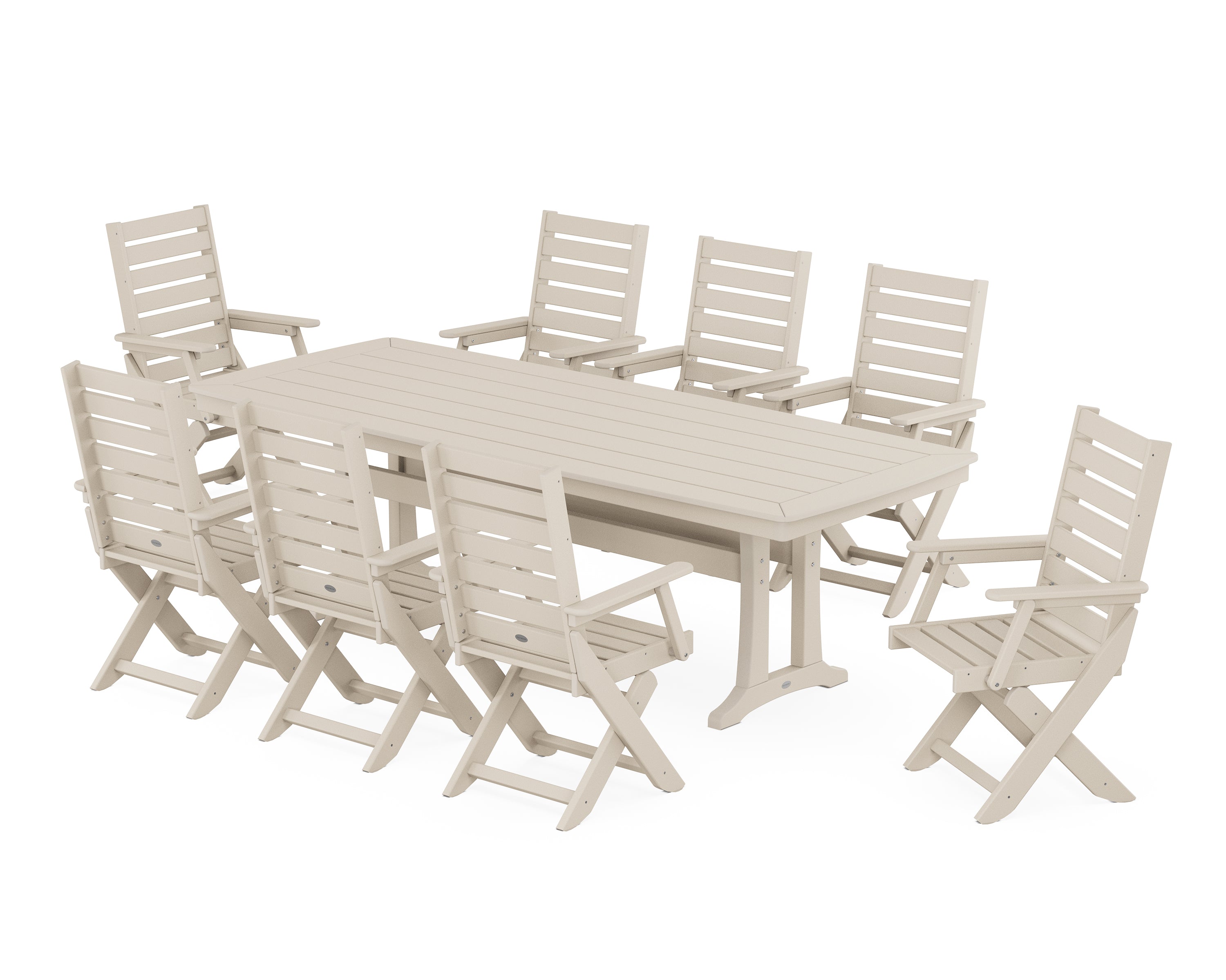 POLYWOOD® Captain 9-Piece Dining Set with Trestle Legs in Sand