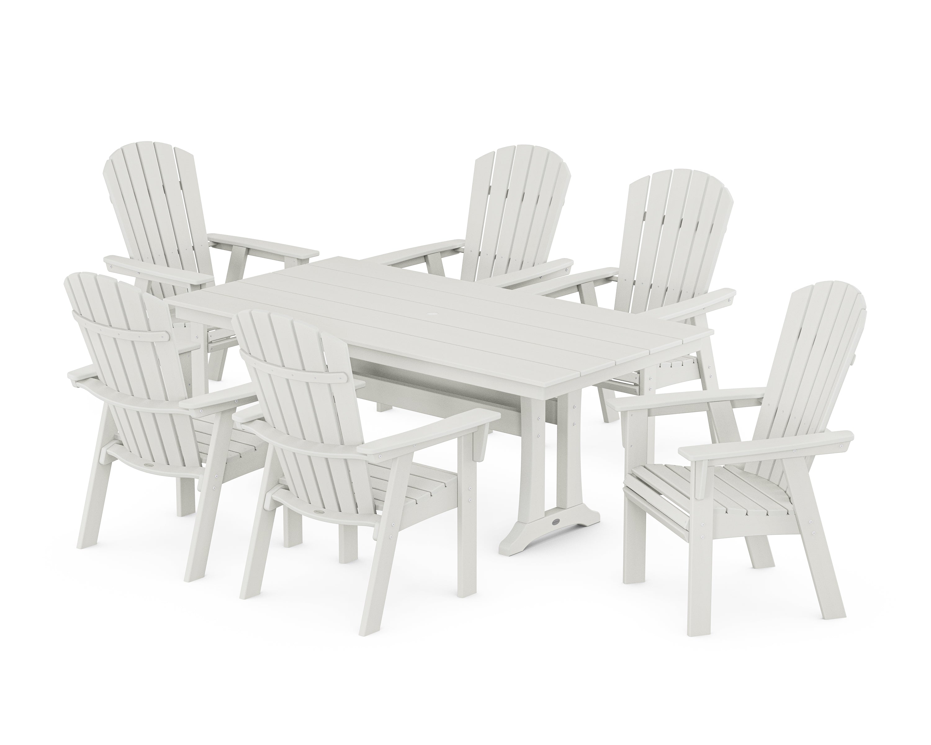 POLYWOOD Nautical Curveback Adirondack 7-Piece Farmhouse Dining Set with Trestle Legs in Vintage White