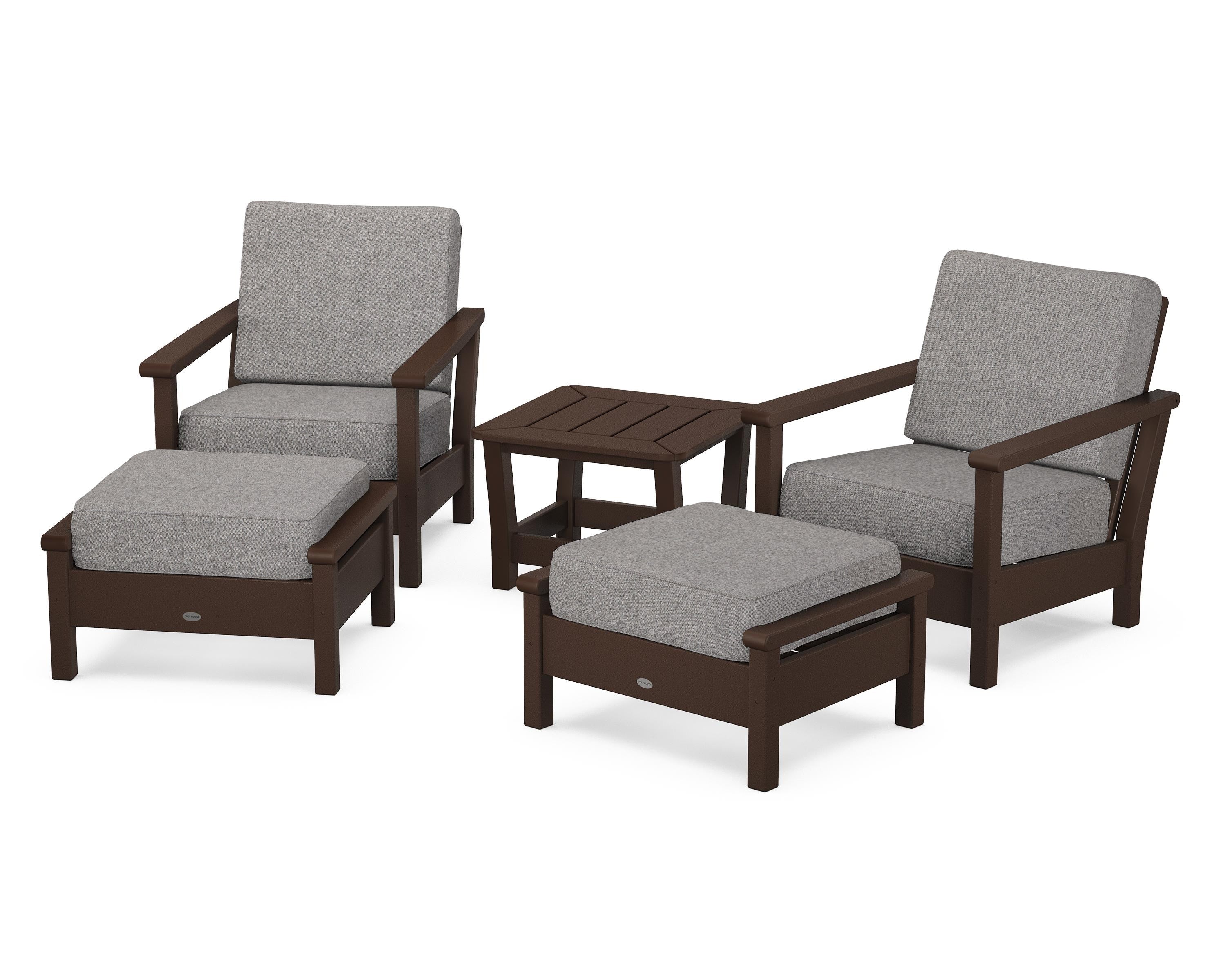 POLYWOOD Harbour 5-Piece Deep Seating Chair Set in Mahogany / Grey Mist