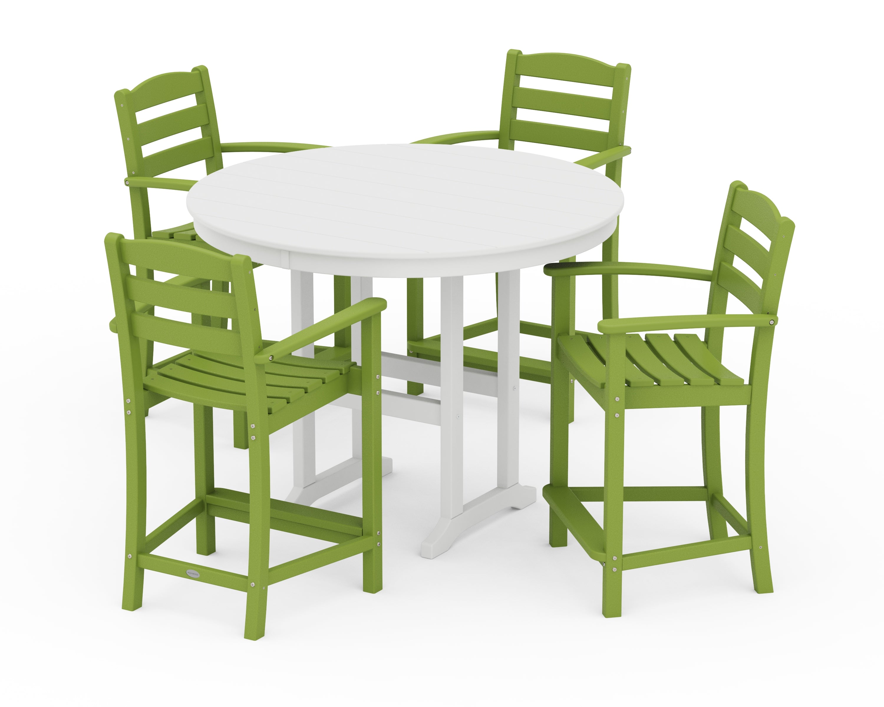 POLYWOOD La Casa Café 5-Piece Round Farmhouse Counter Set in Lime / White