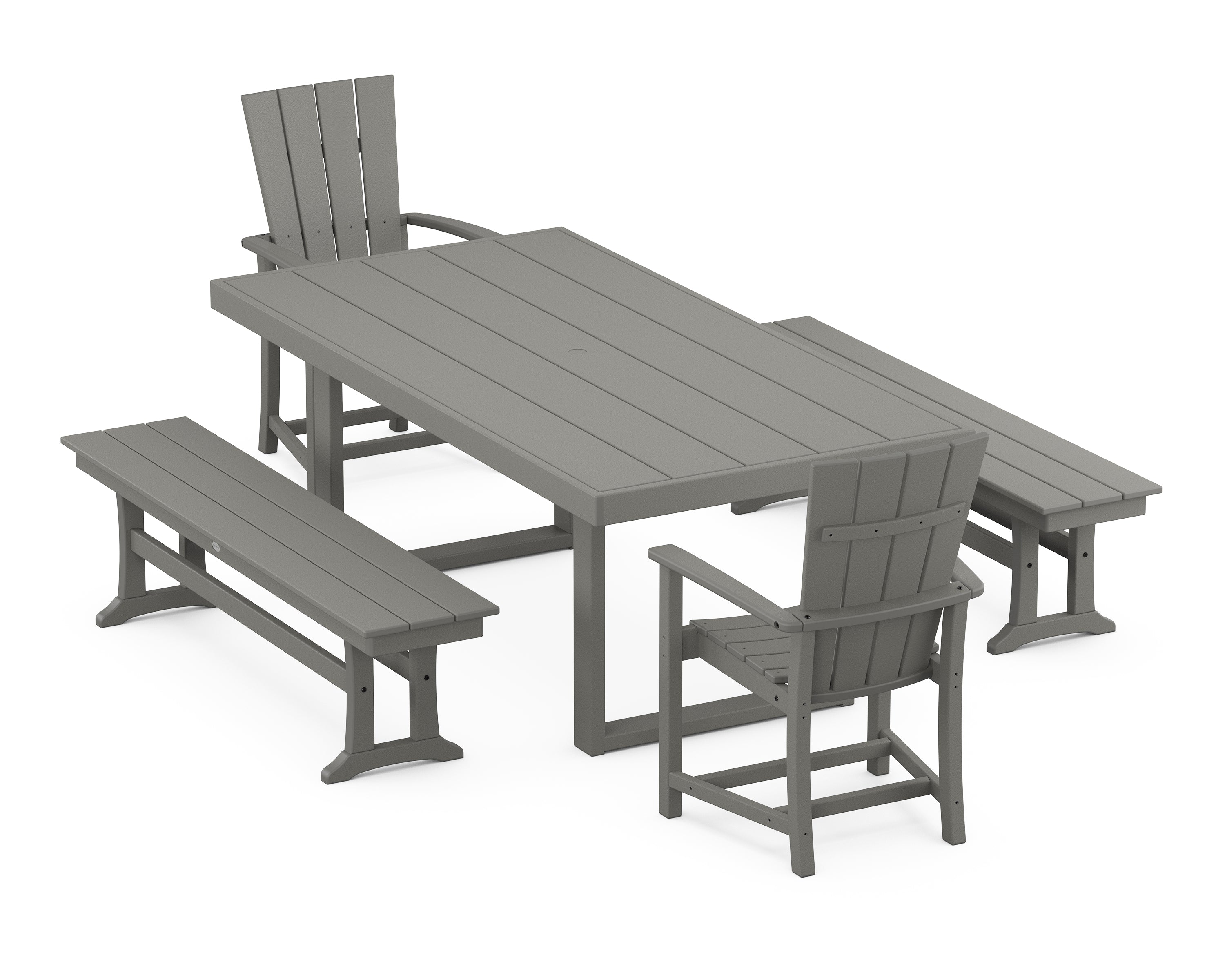 POLYWOOD® Quattro 5-Piece Dining Set with Benches in Slate Grey