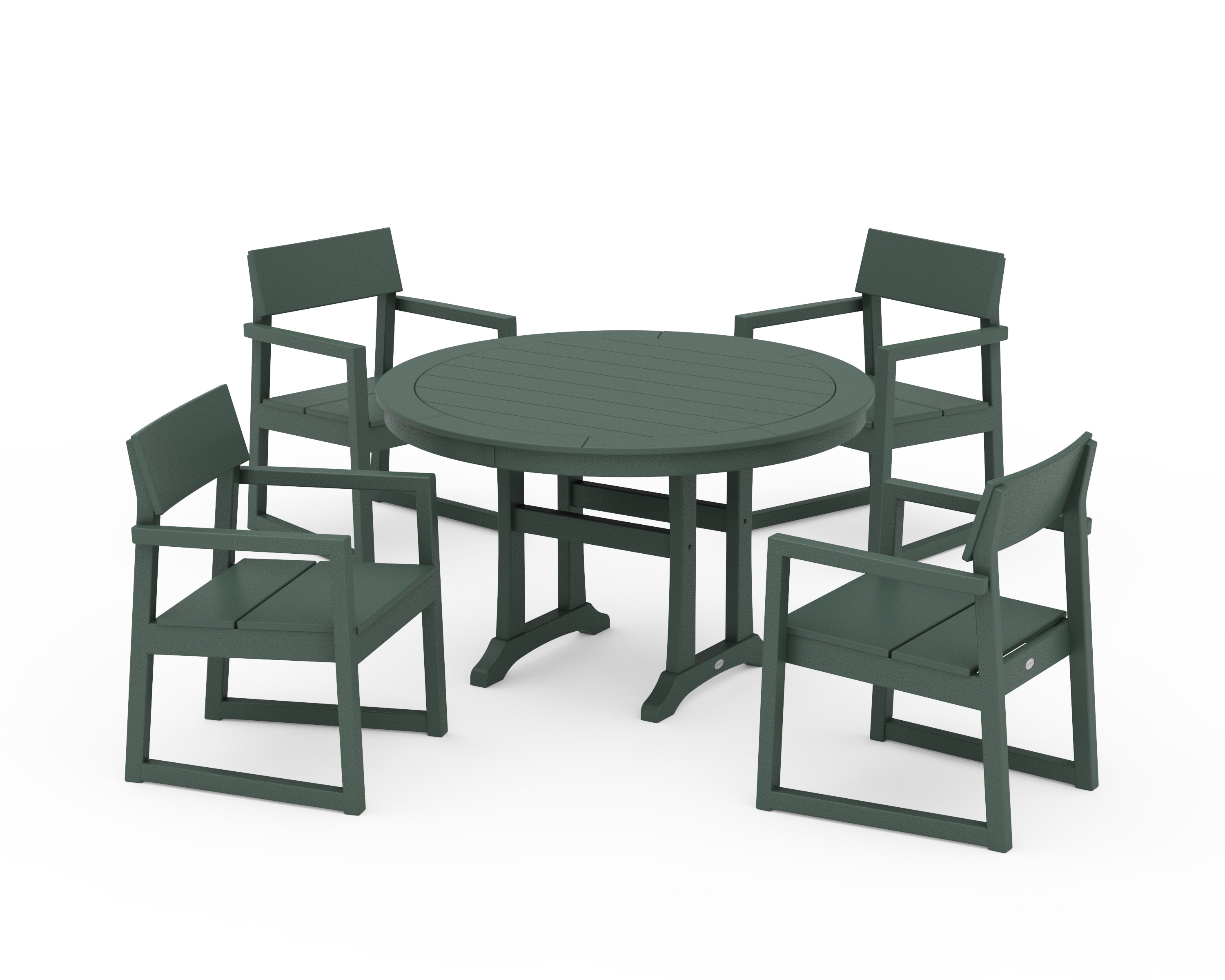 POLYWOOD EDGE 5-Piece Round Dining Set with Trestle Legs in Green