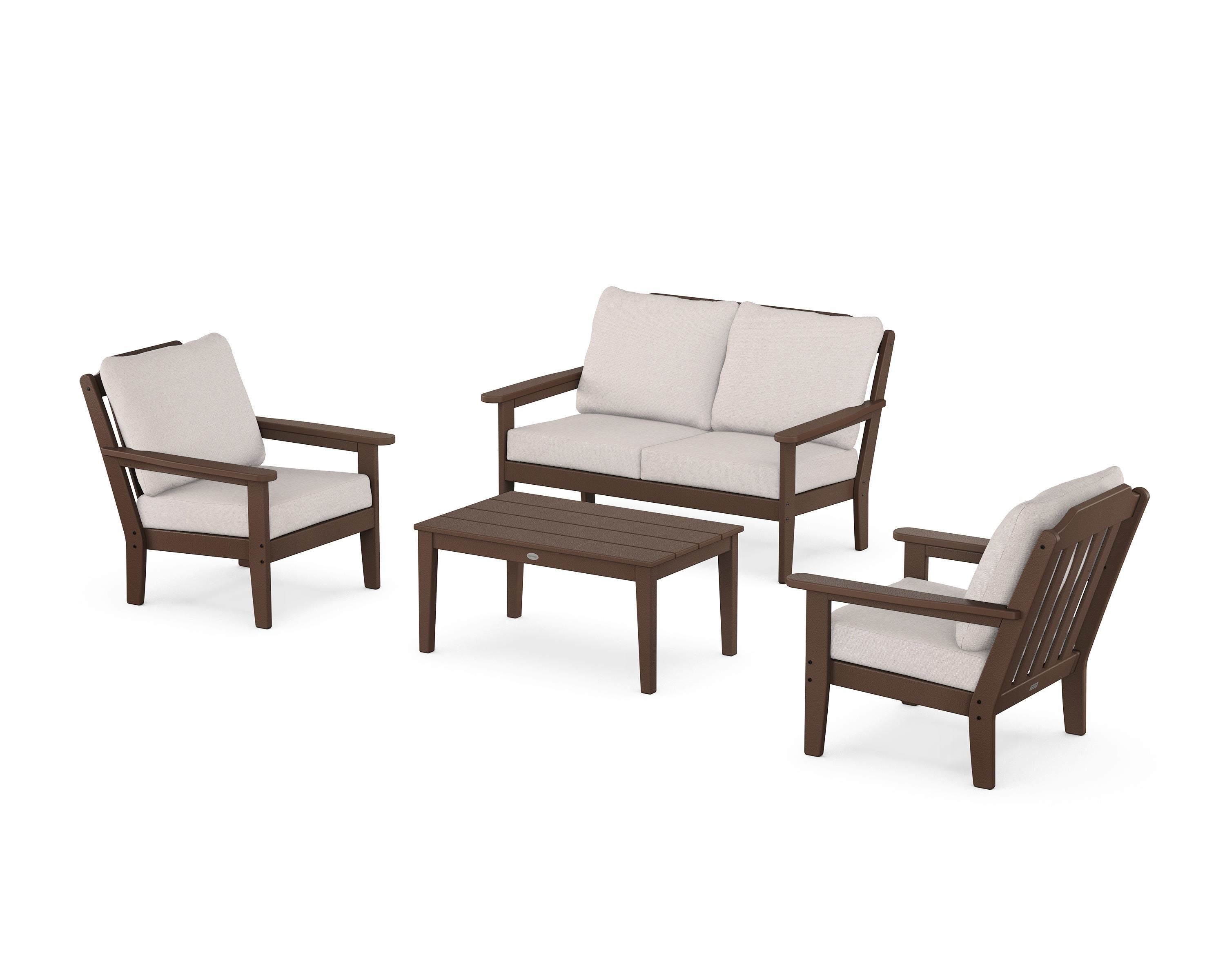 Country Living Cottage 4-Piece Deep Seating Set with Loveseat in Mahogany / Dune Burlap