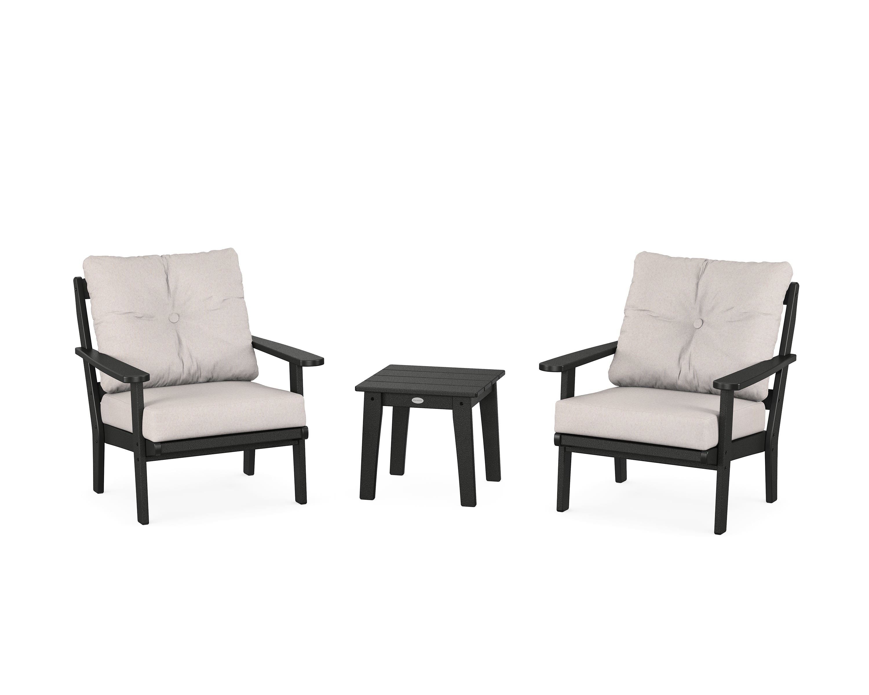 POLYWOOD Mission 3-Piece Deep Seating Set in Black / Dune Burlap