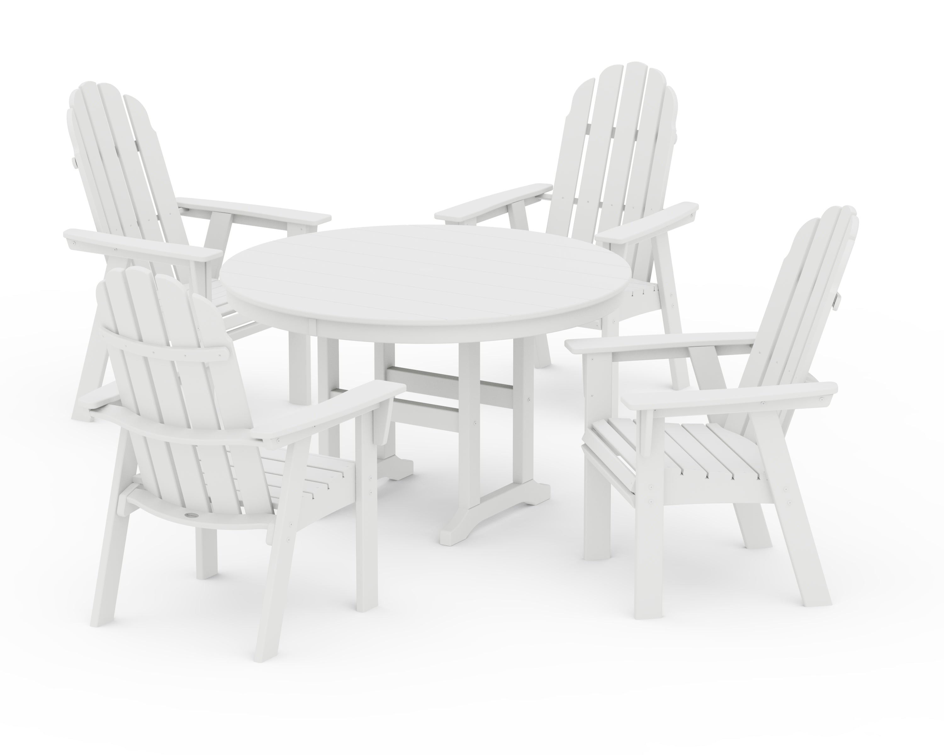 POLYWOOD Vineyard Curveback Adirondack 5-Piece Round Farmhouse Dining Set in White