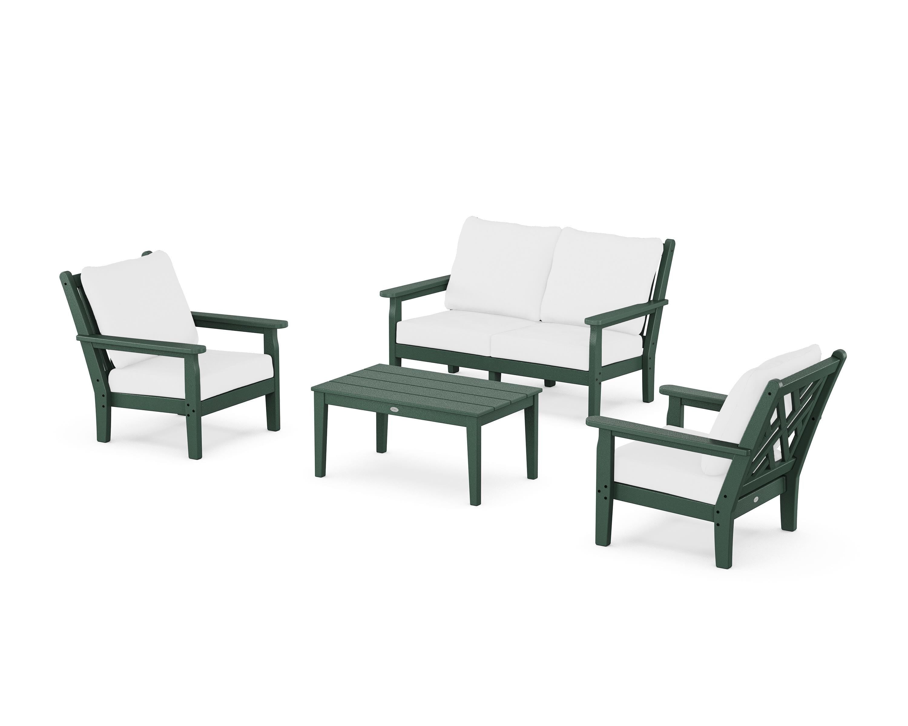 POLYWOOD Chippendale 4-Piece Deep Seating Set with Loveseat in Green / Natural