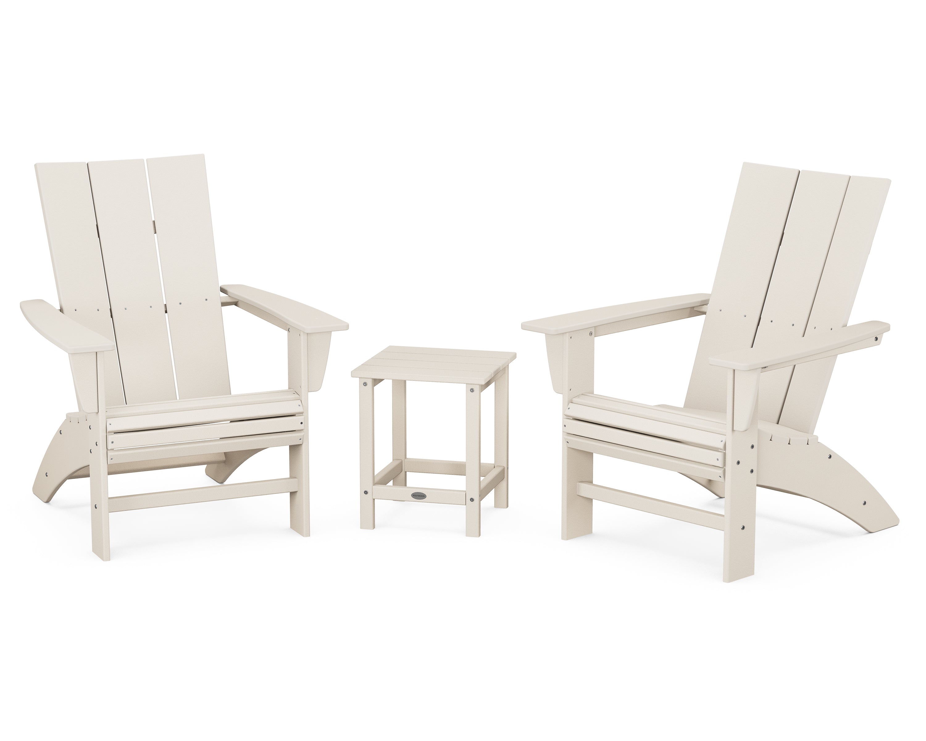 POLYWOOD® Modern 3-Piece Curveback Adirondack Set with Long Island 18" Side Table in Sand