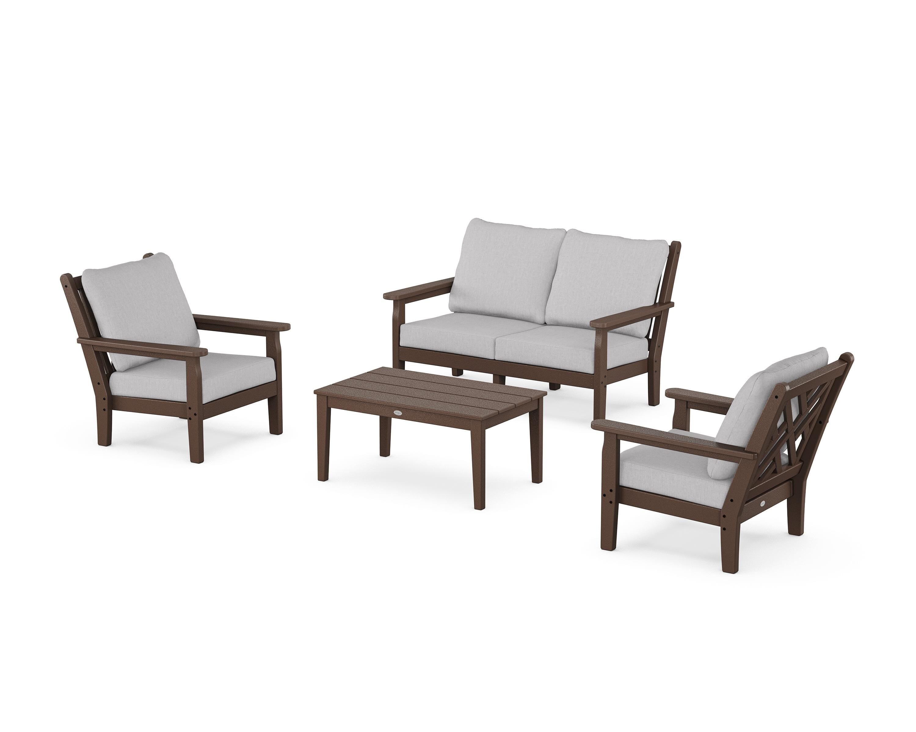POLYWOOD Chippendale 4-Piece Deep Seating Set with Loveseat in Mahogany / Granite