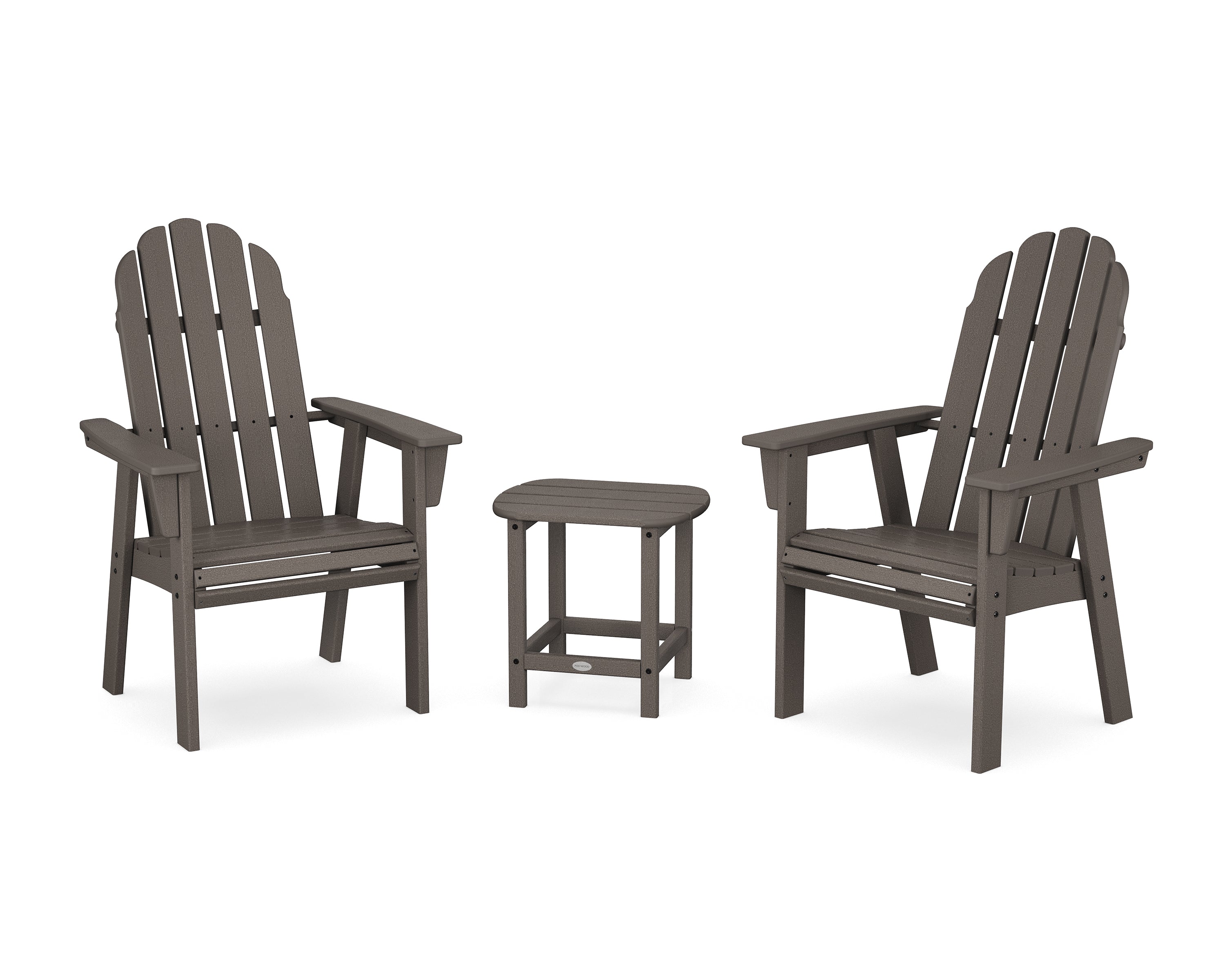POLYWOOD® Vineyard 3-Piece Curveback Upright Adirondack Chair Set in Vintage Coffee