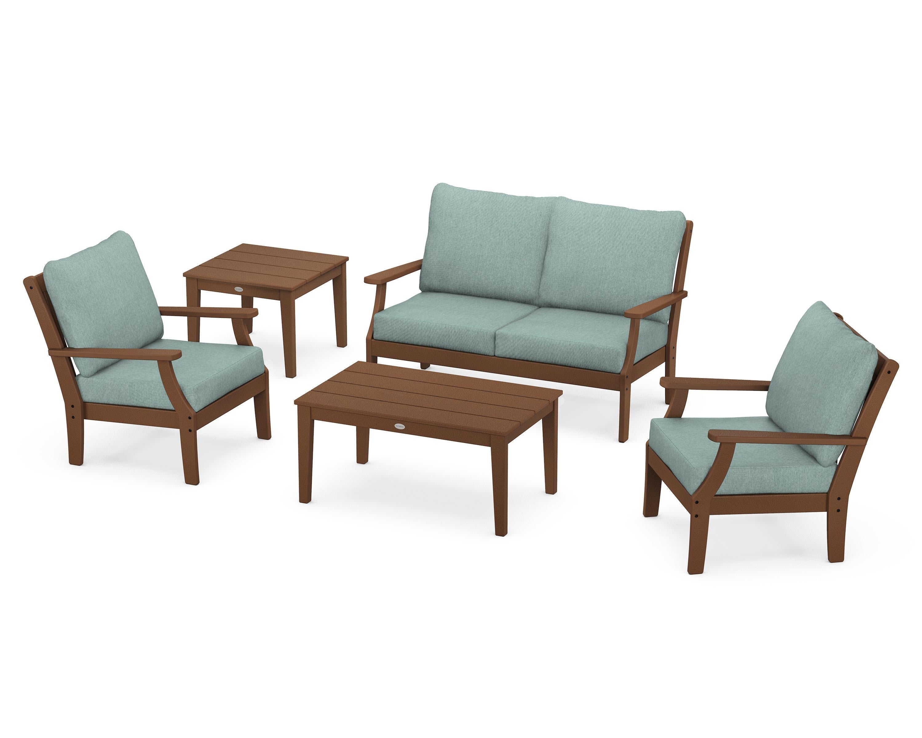 POLYWOOD Braxton 5-Piece Deep Seating Set in Teak / Glacier Spa
