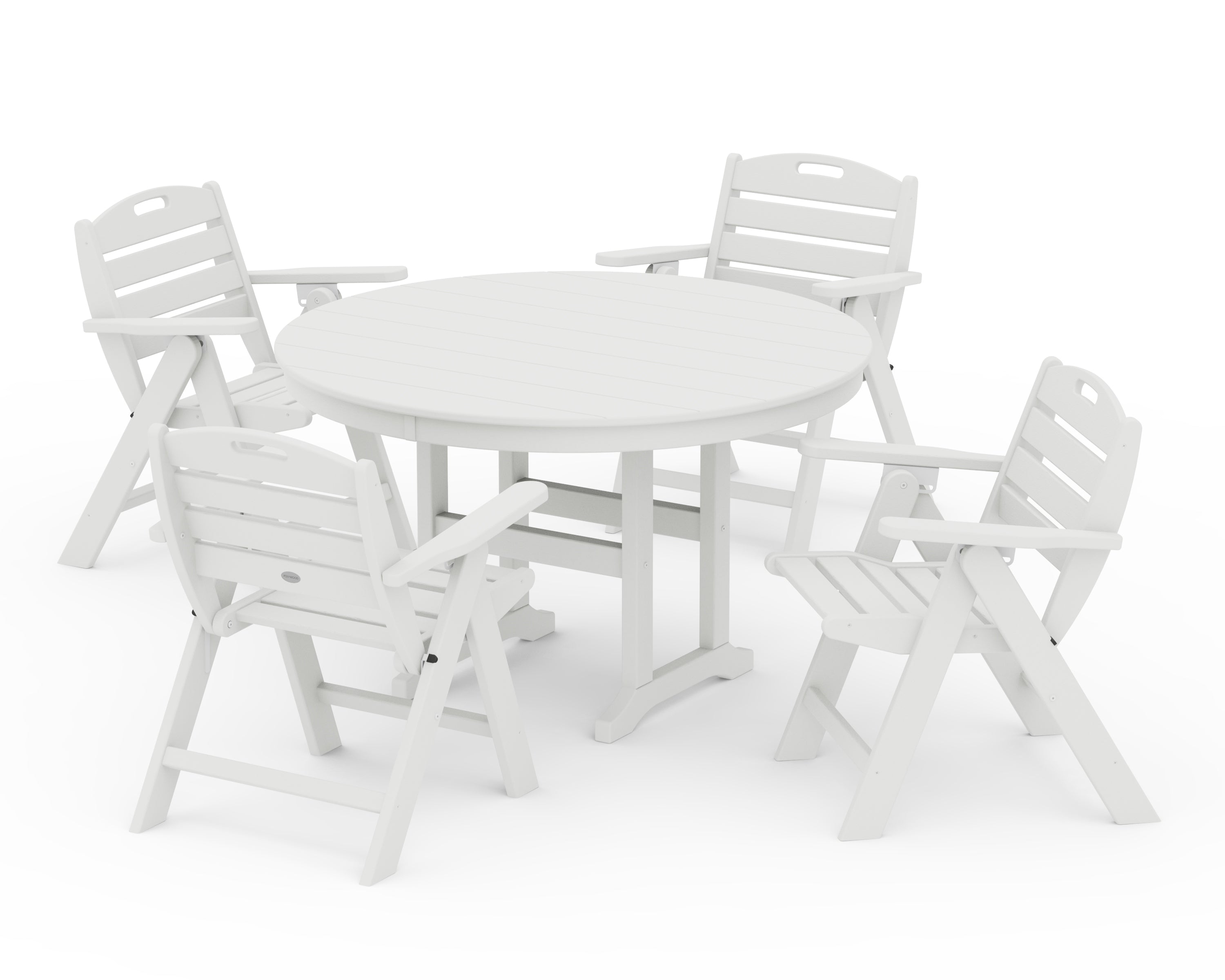 POLYWOOD Nautical Folding Lowback Chair 5-Piece Round Farmhouse Dining Set in Vintage White