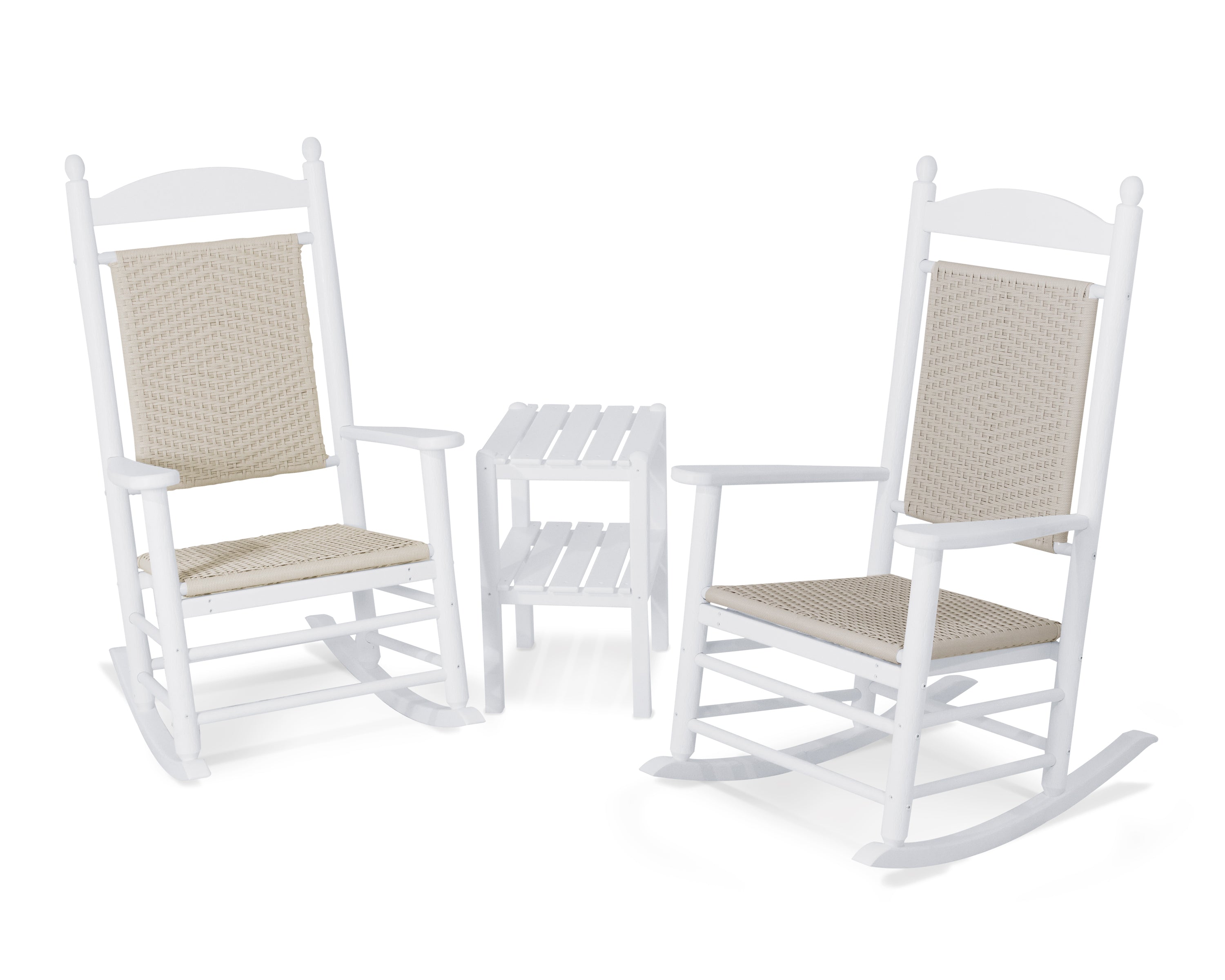 POLYWOOD Jefferson 3-Piece Woven Rocker Set in White / White Loom