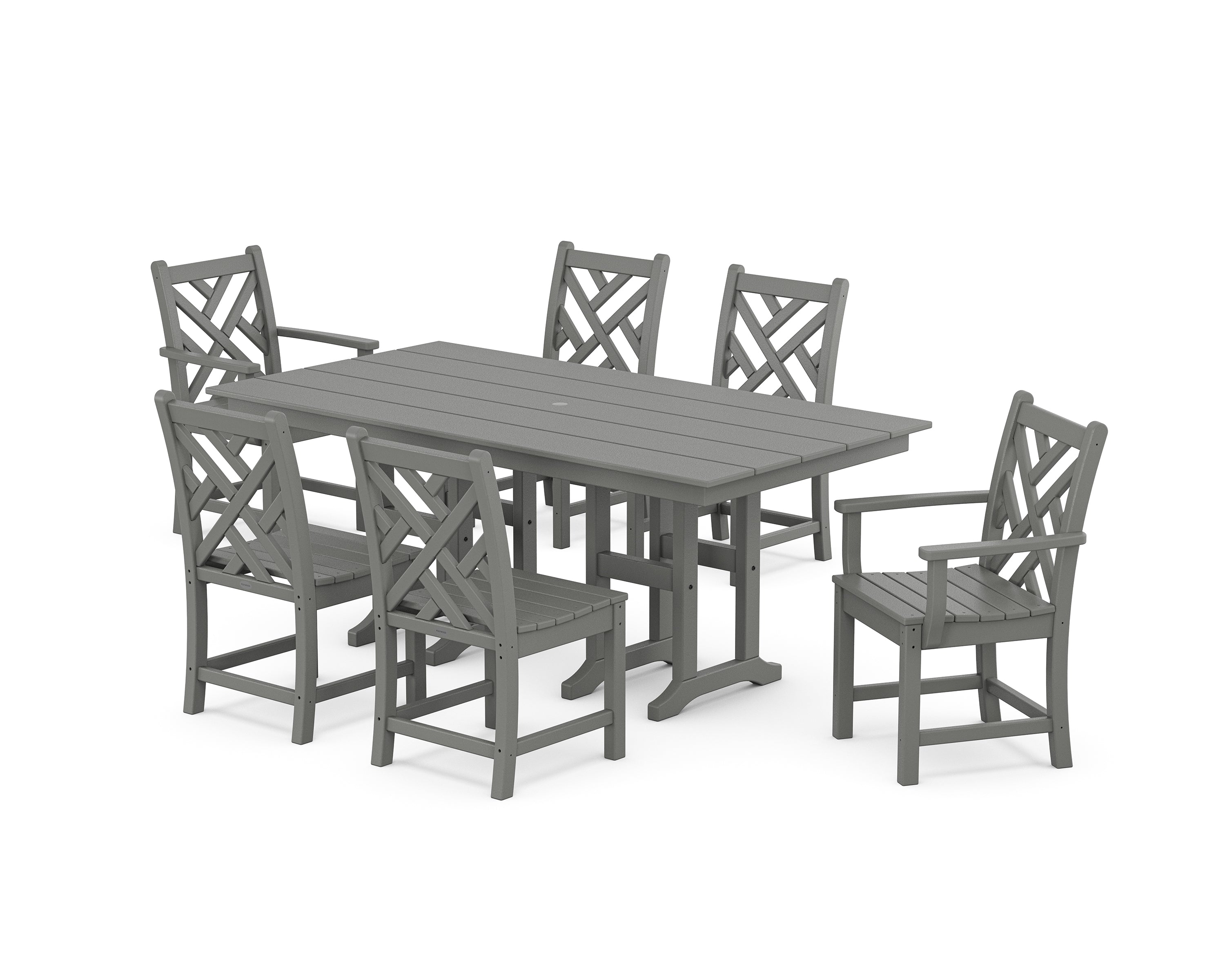 POLYWOOD Chippendale 7-Piece Farmhouse Dining Set in Slate Grey