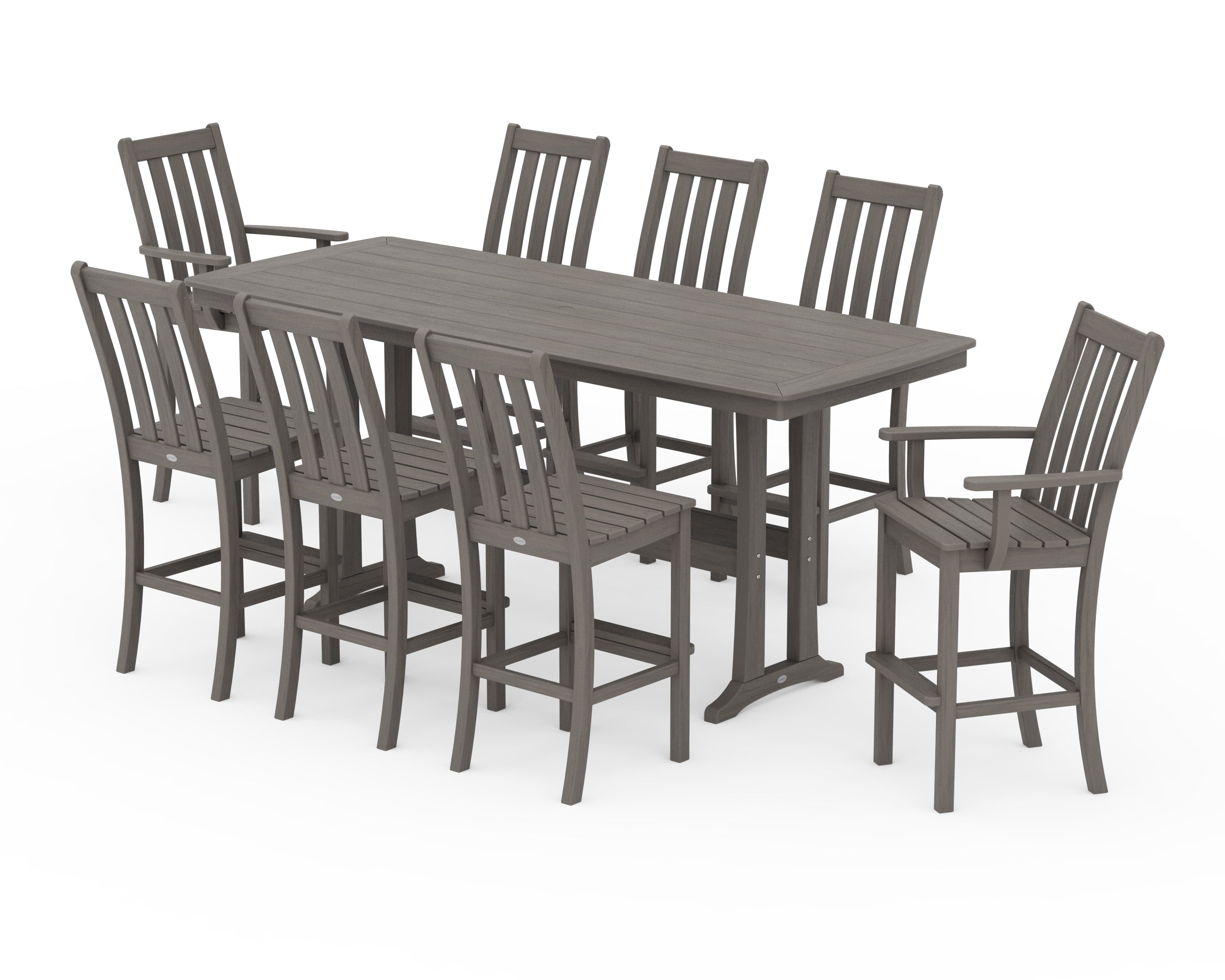 POLYWOOD Vineyard 9-Piece Bar Set with Trestle Legs in Driftwood
