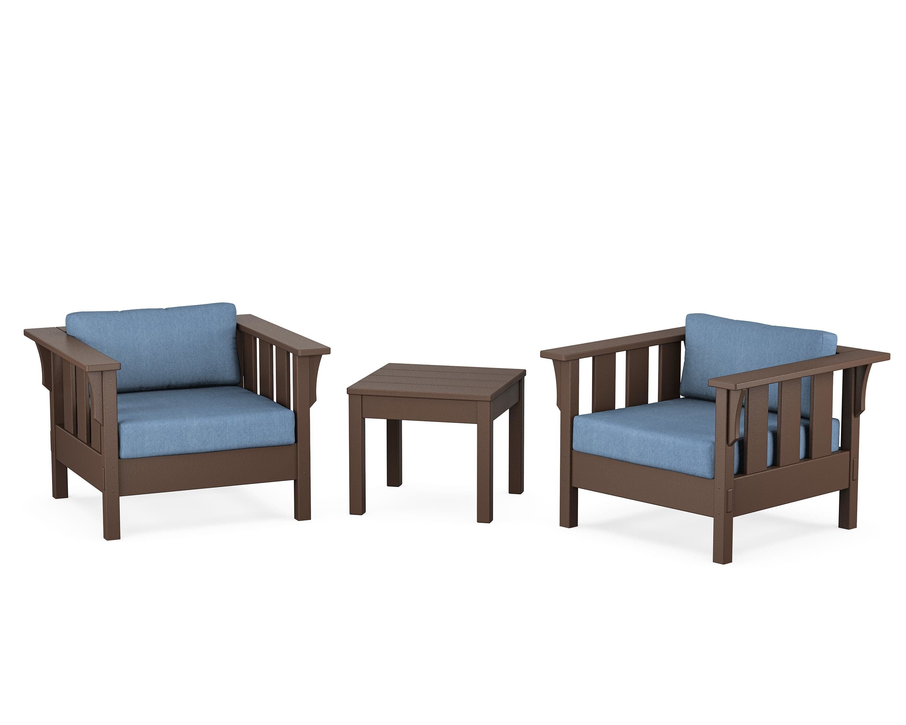 Martha Stewart by POLYWOOD Acadia 3-Piece Deep Seating Set in Mahogany / Sky Blue