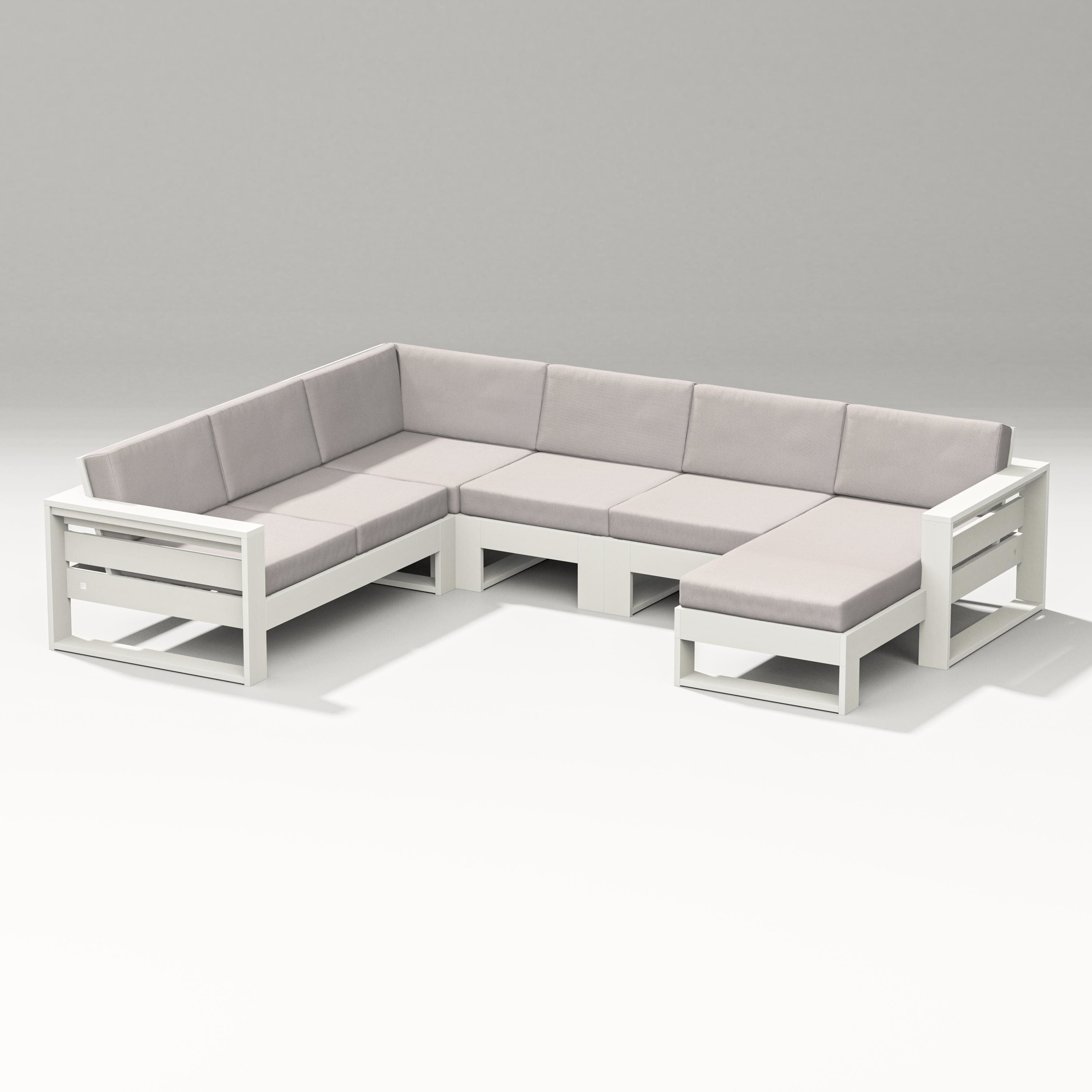 PW Designer Series Latitude Corner Sectional with Right Chaise in Vintage White / Dune Burlap