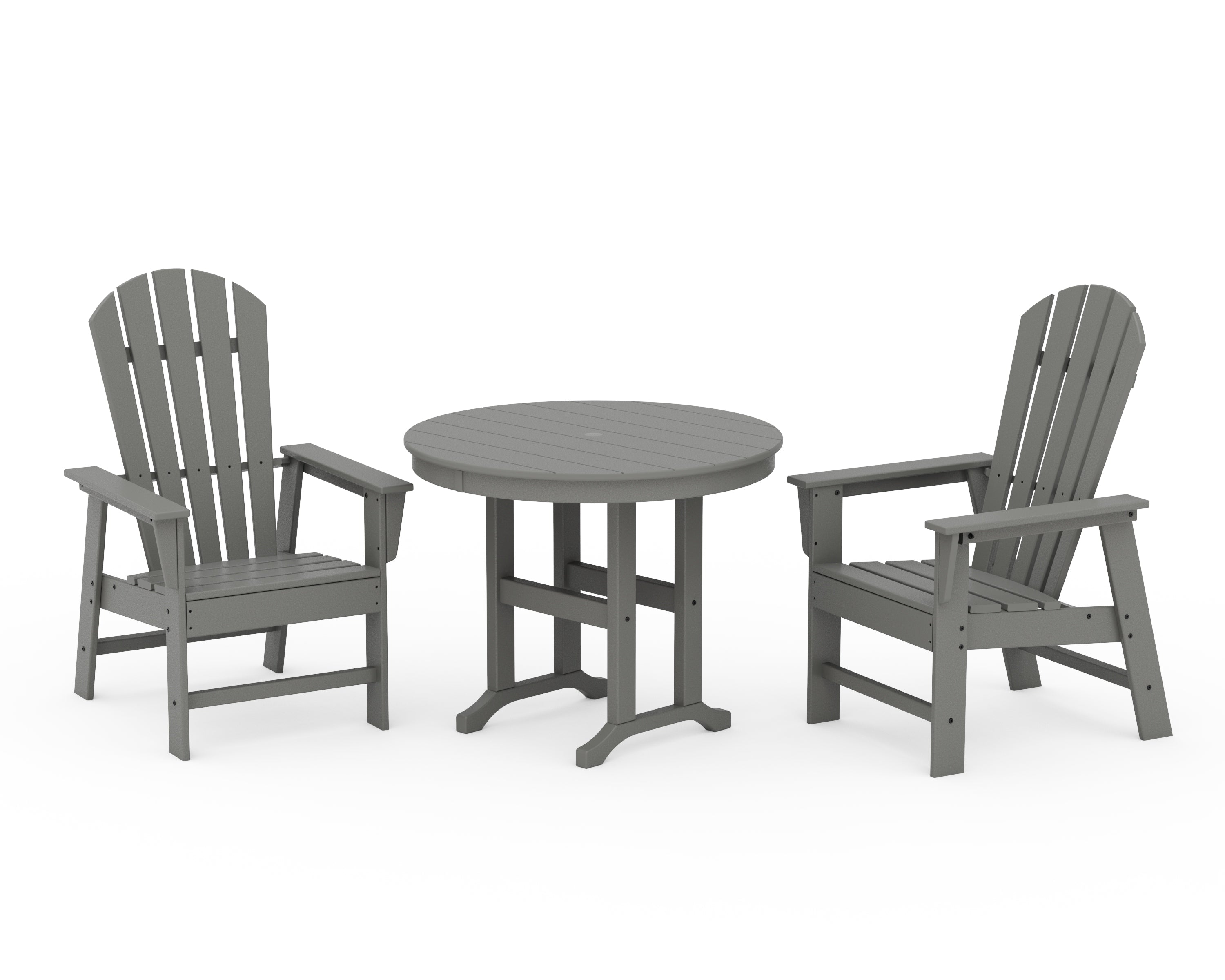 POLYWOOD South Beach 3-Piece Round Farmhouse Dining Set in Slate Grey