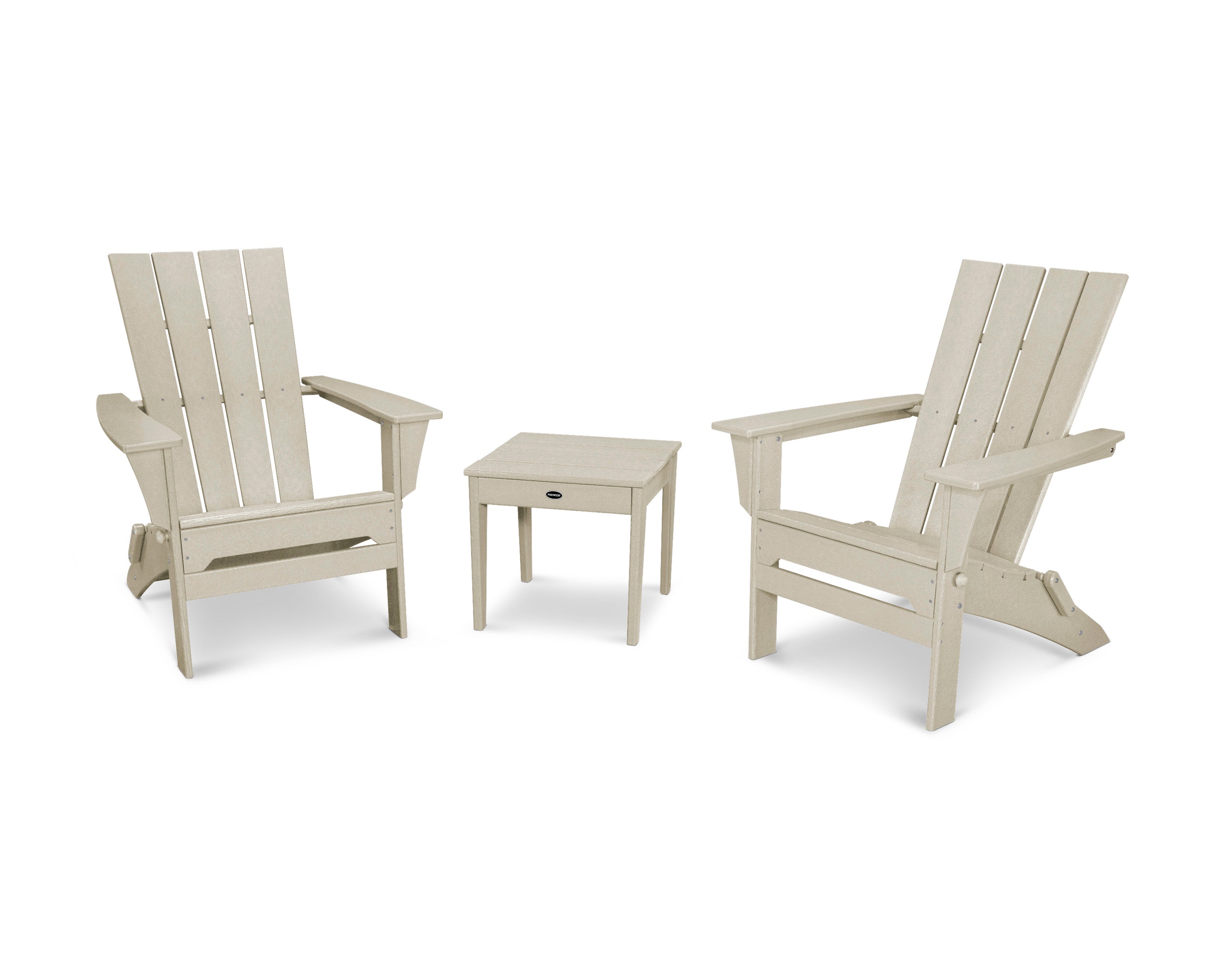 POLYWOOD Quattro Folding Chair 3-Piece Adirondack Set in Sand