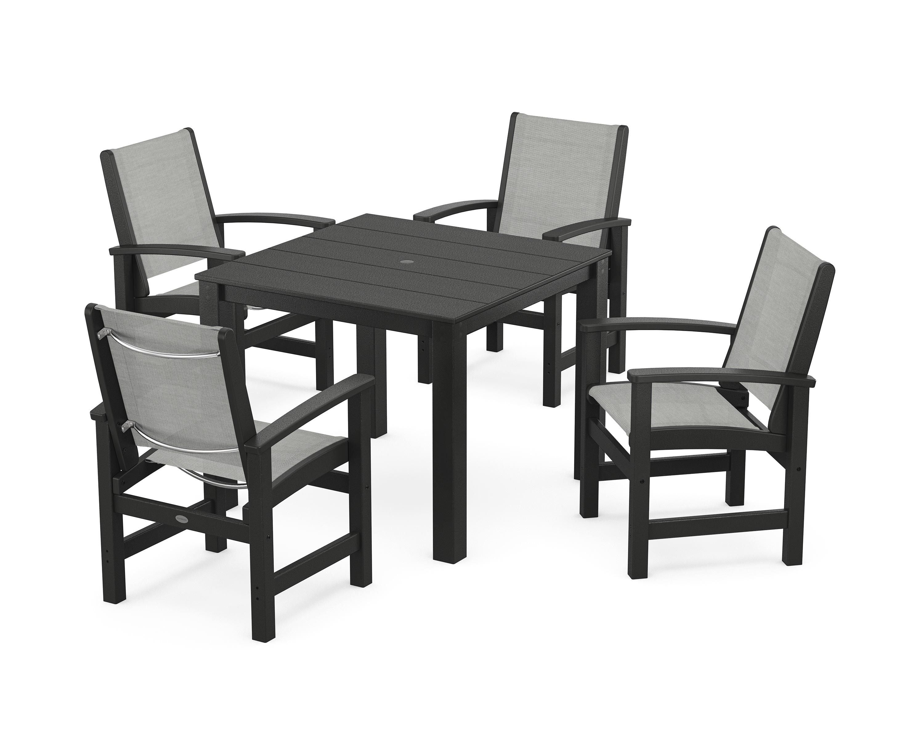 POLYWOOD Coastal 5-Piece Parsons Dining Set in Black / Metallic Sling