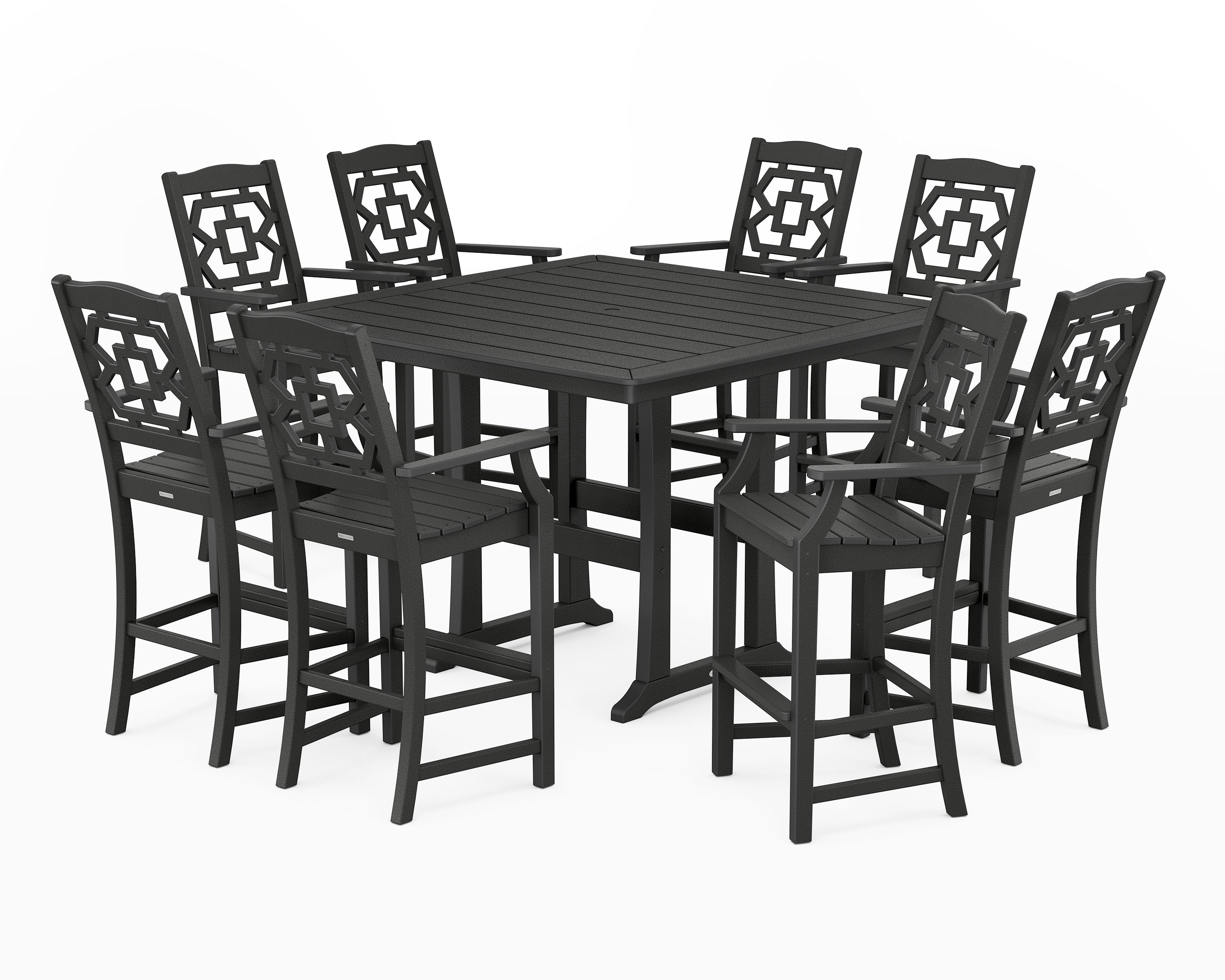 Martha Stewart by POLYWOOD® Chinoiserie 9-Piece Square Bar Set with Trestle Legs in Black