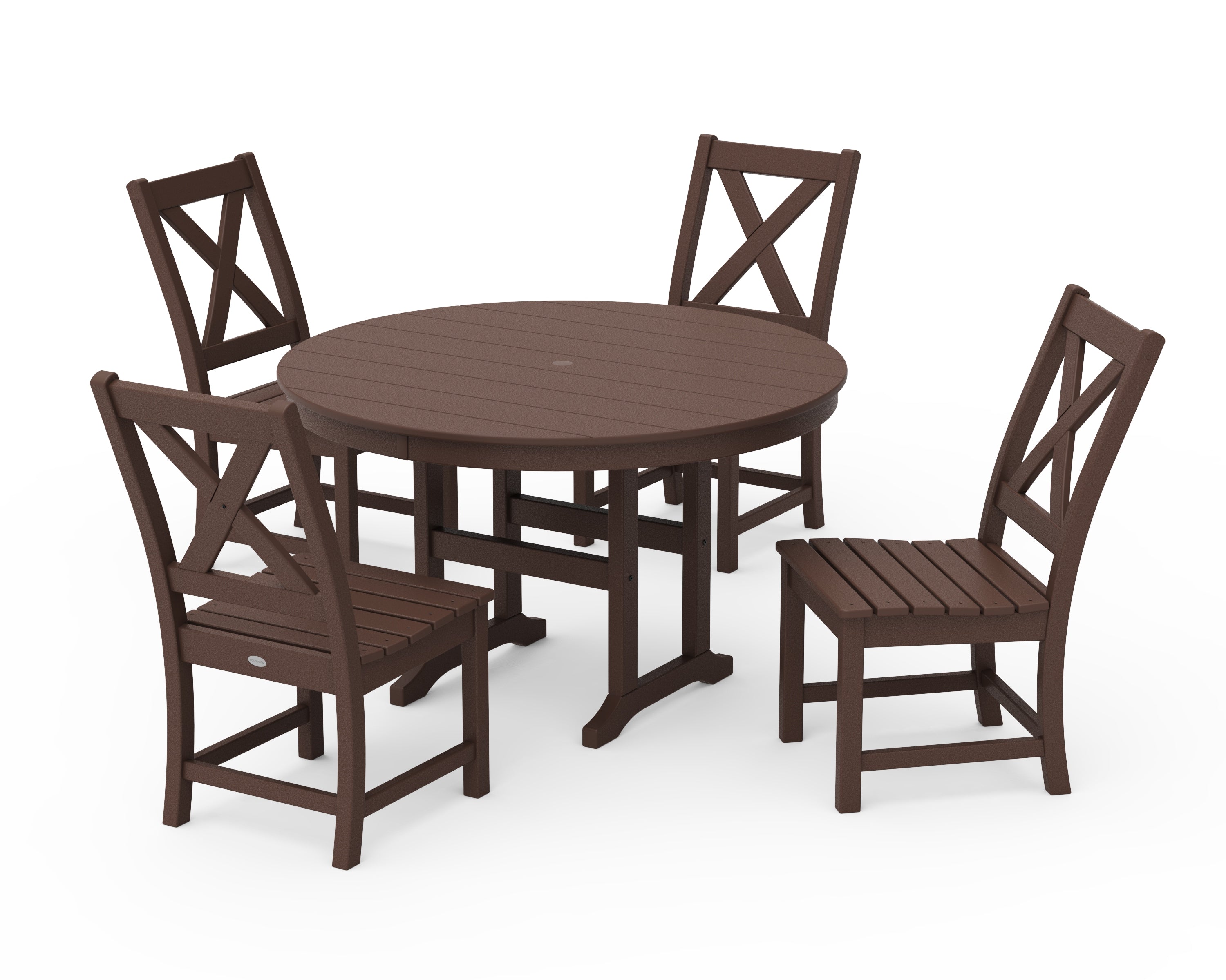 POLYWOOD Braxton Side Chair 5-Piece Round Dining Set in Mahogany