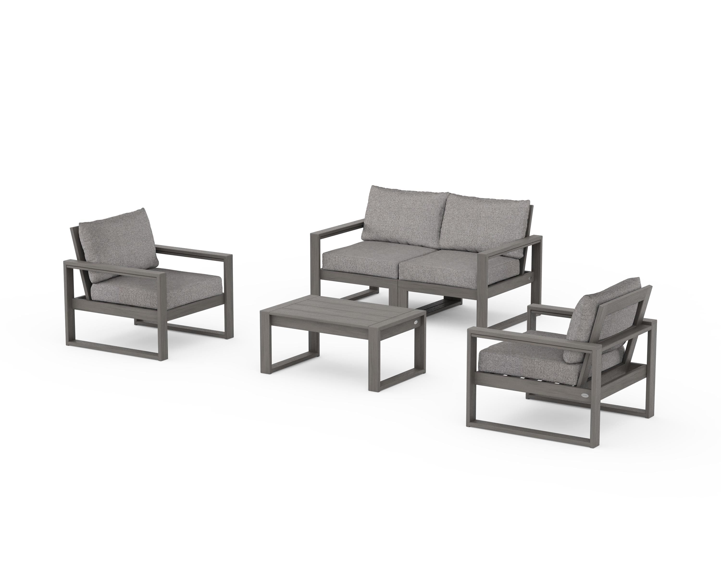POLYWOOD EDGE Sectional 4-Piece Deep Seating Set with Loveseat in Driftwood / Grey Mist