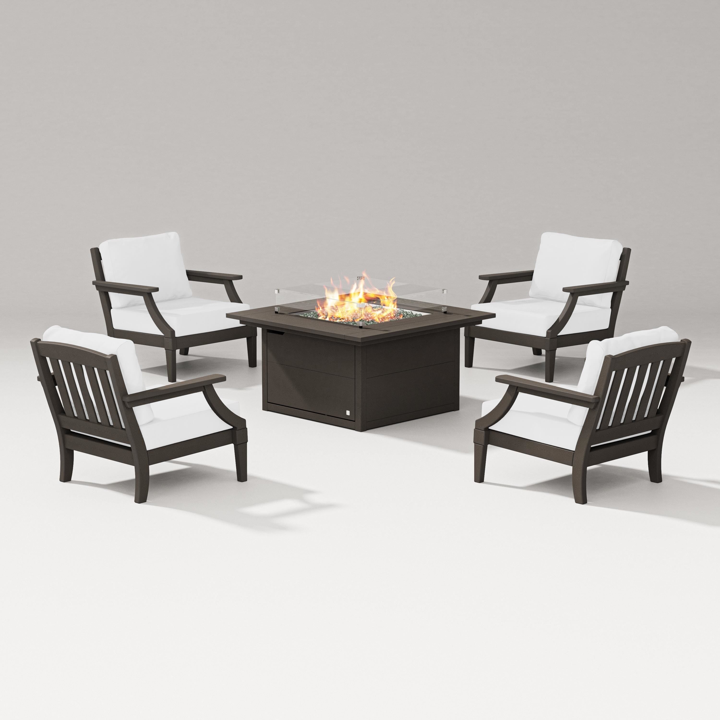 PW Designer Series Estate 5-Piece Lounge Fire Table Set in Vintage Coffee / Natural