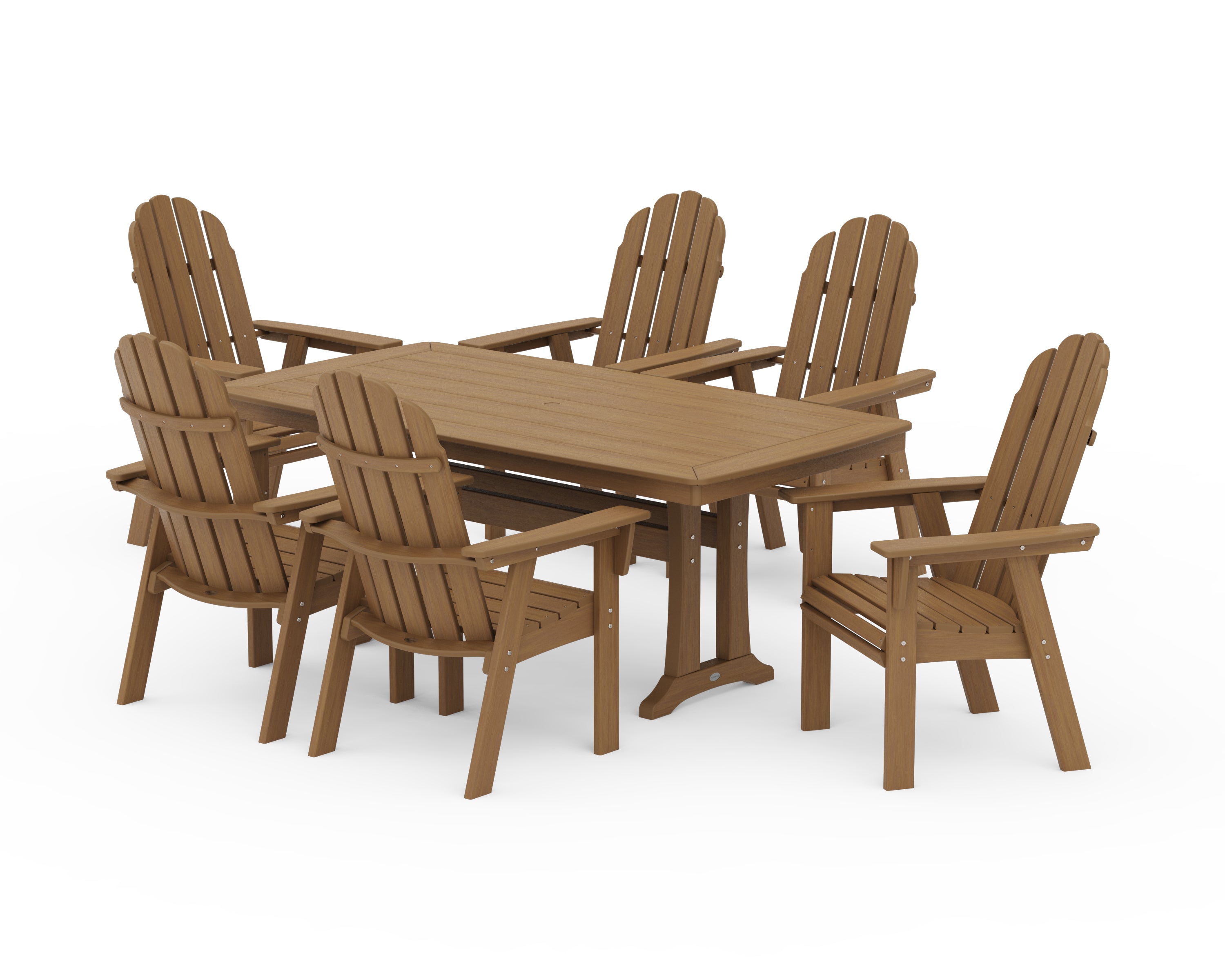 POLYWOOD Vineyard Curveback Adirondack 7-Piece Dining Set with Trestle Legs in Natural