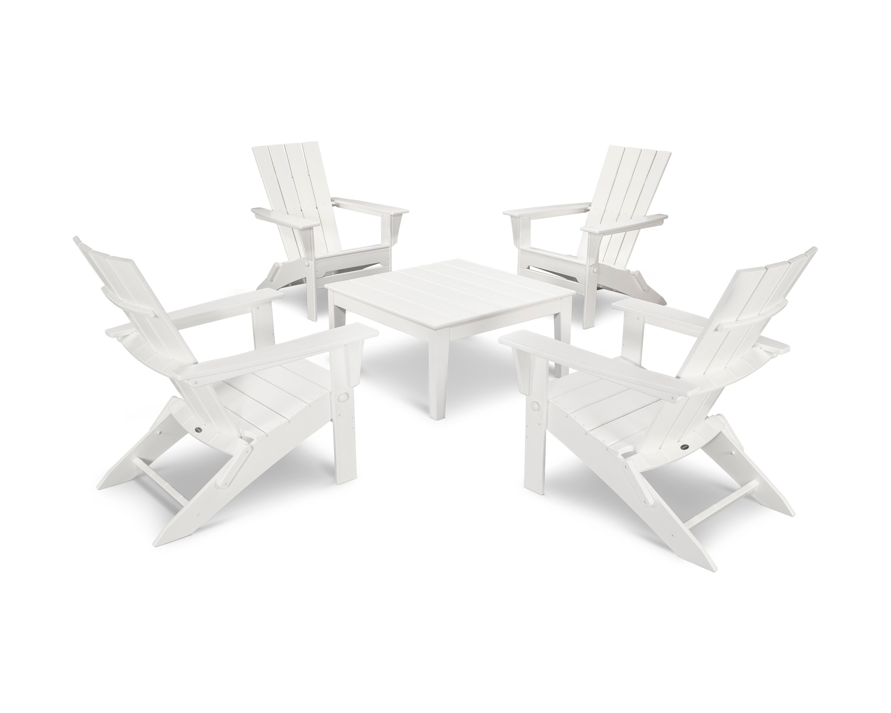 POLYWOOD Quattro Folding Chair 5-Piece Conversation Set in White