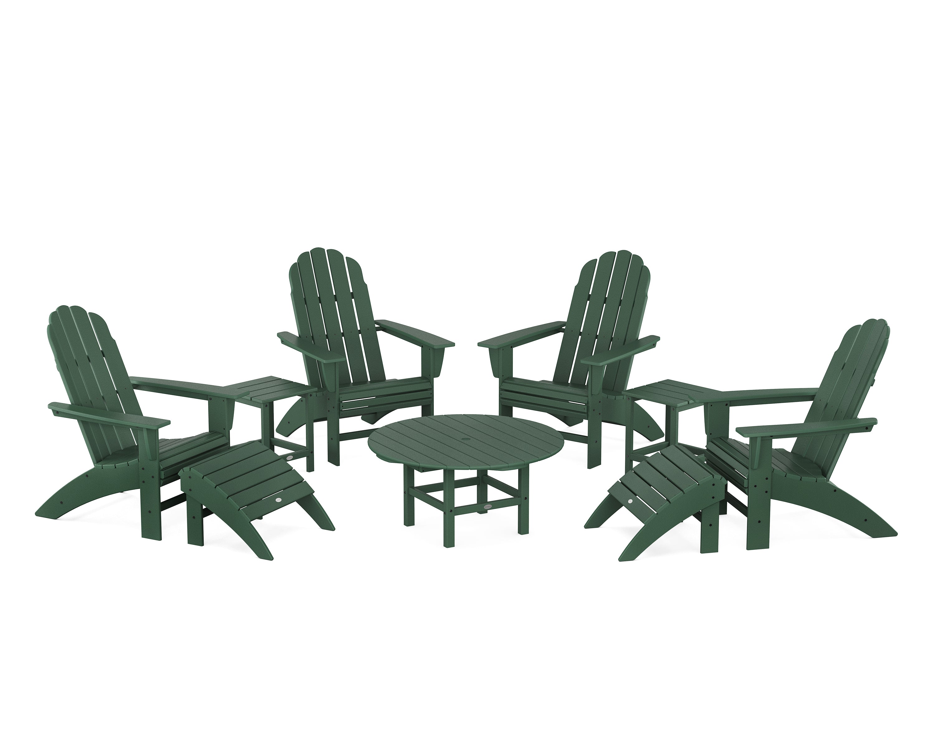 POLYWOOD® Vineyard Curveback Adirondack Chair 9-Piece Conversation Set in Green