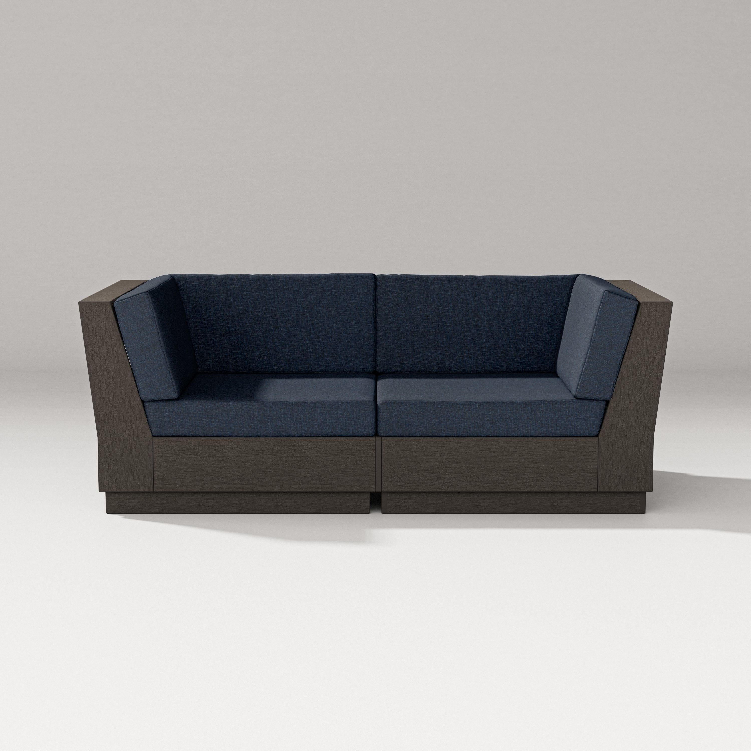 PW Designer Series Elevate Loveseat Sectional in Vintage Coffee / Marine Indigo