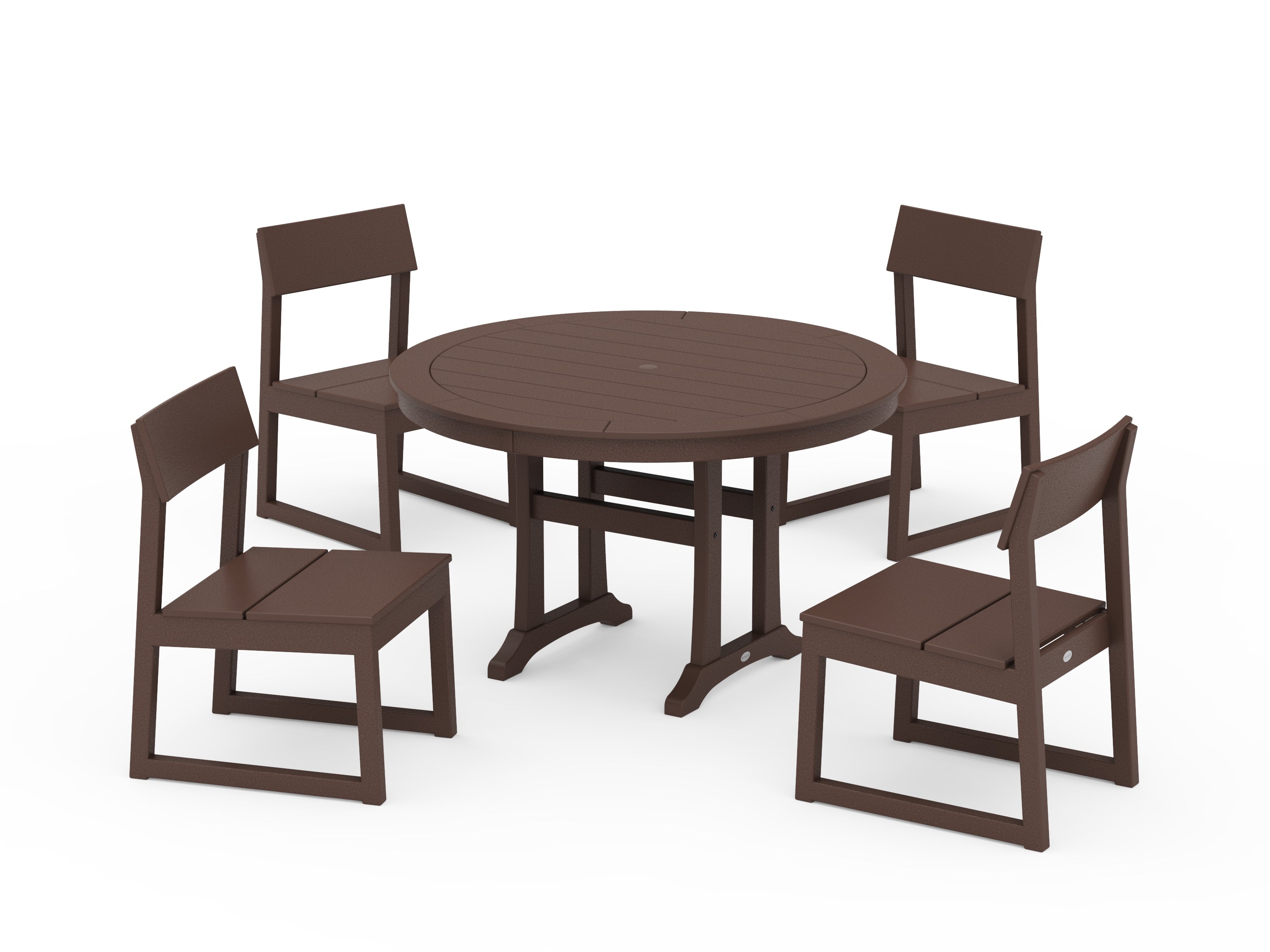 POLYWOOD EDGE Side Chair 5-Piece Round Dining Set With Trestle Legs in Mahogany