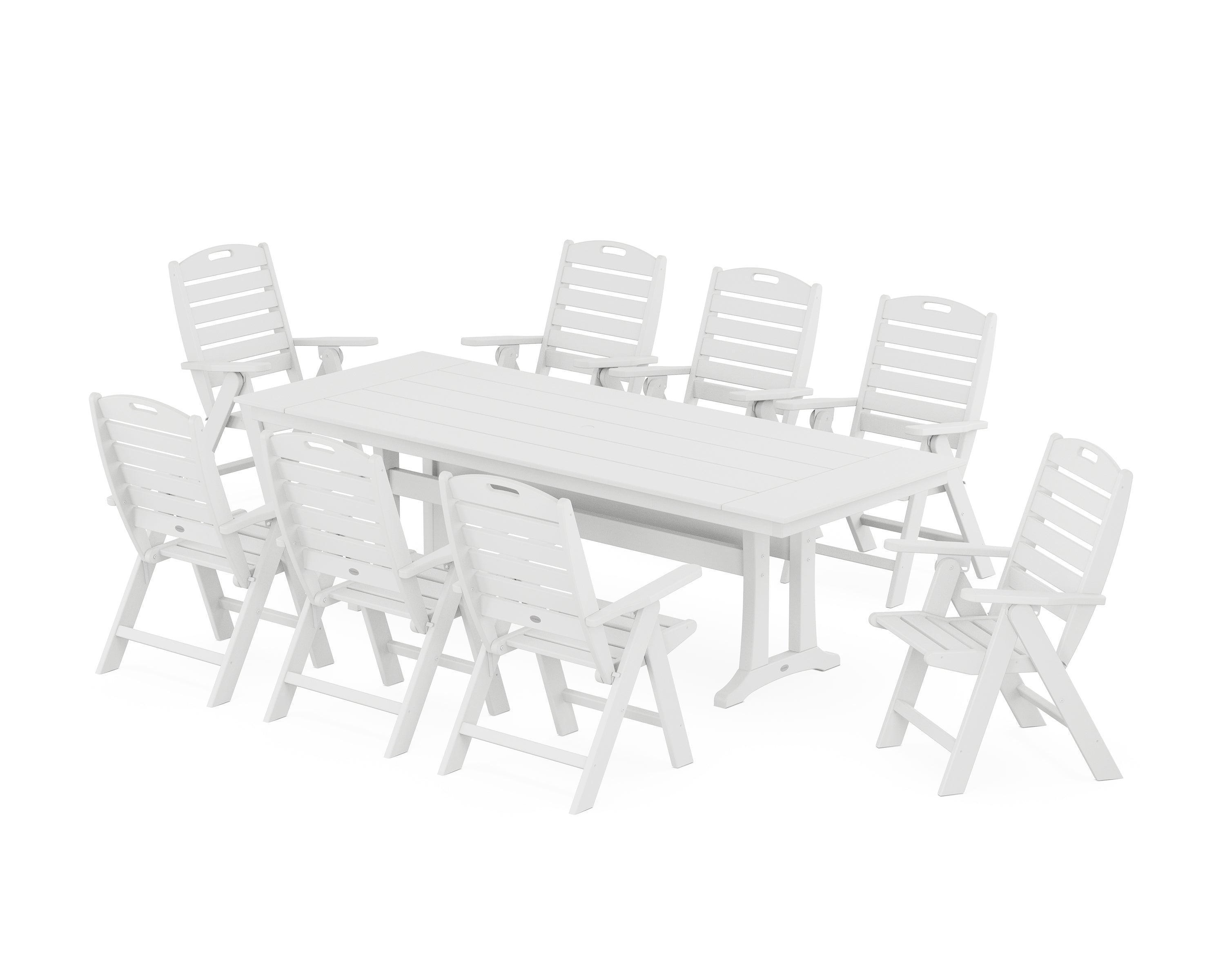 POLYWOOD® Nautical Highback 9-Piece Farmhouse Dining Set with Trestle Legs in White