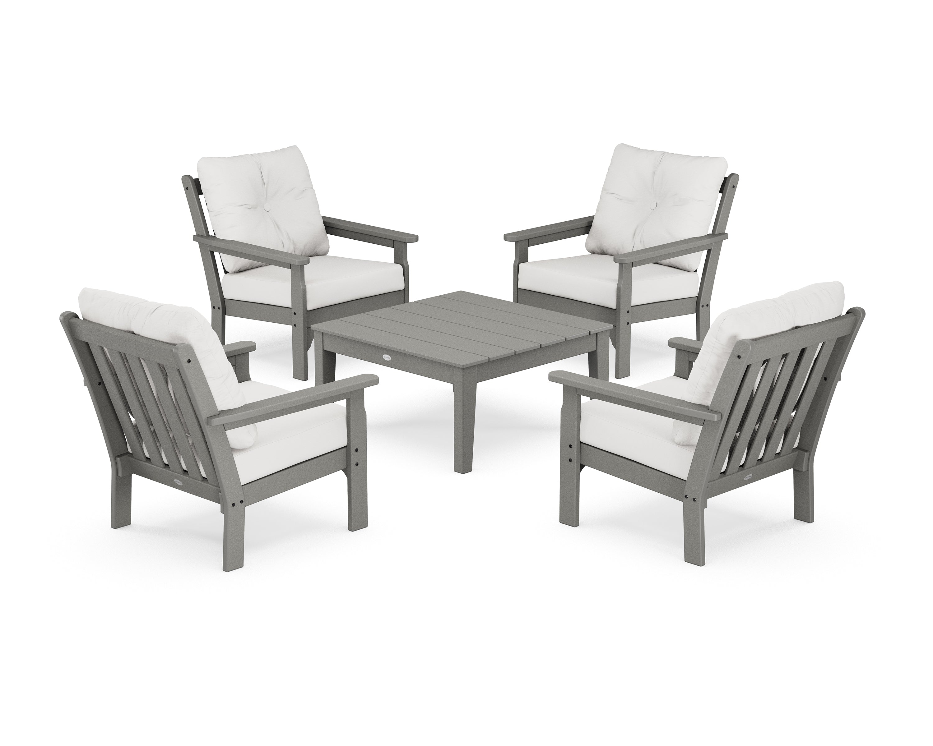 POLYWOOD Vineyard 5-Piece Deep Seating Conversation Set in Slate Grey / Natural Linen