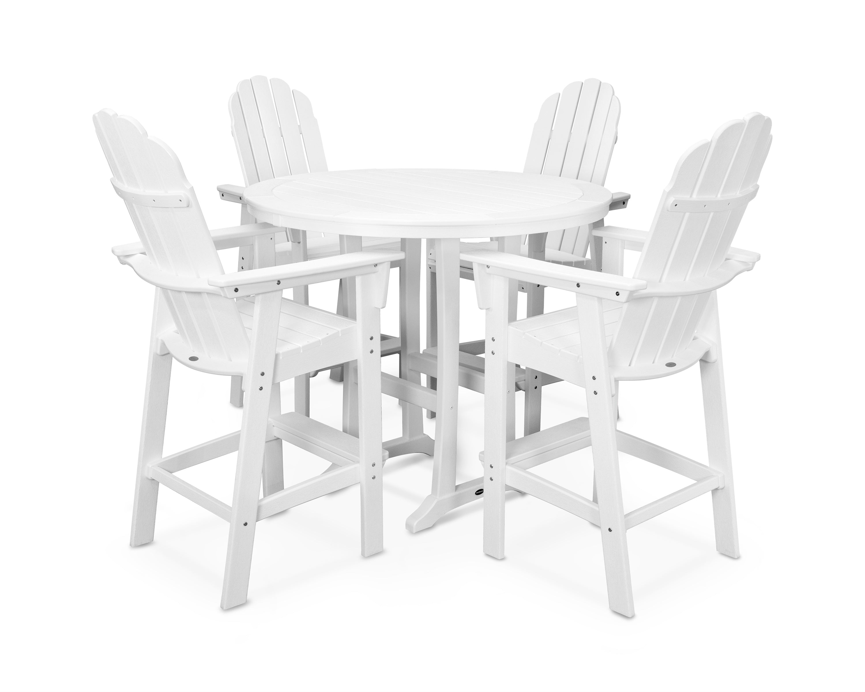 POLYWOOD® Vineyard Curveback Adirondack 5-Piece Nautical Trestle Bar Set in Vintage White