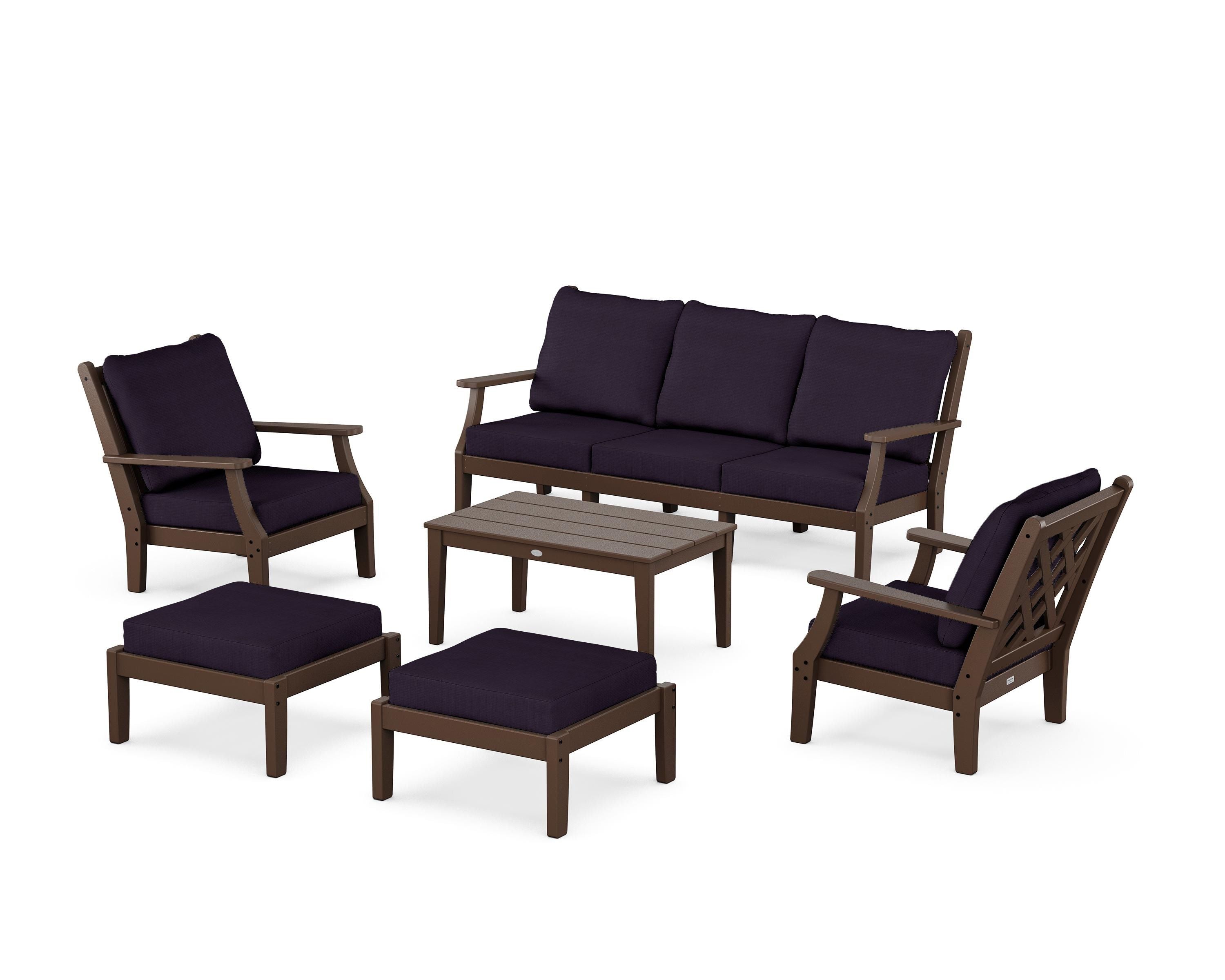 Country Living Wovendale 6-Piece Lounge Sofa Set in Mahogany / Navy Linen